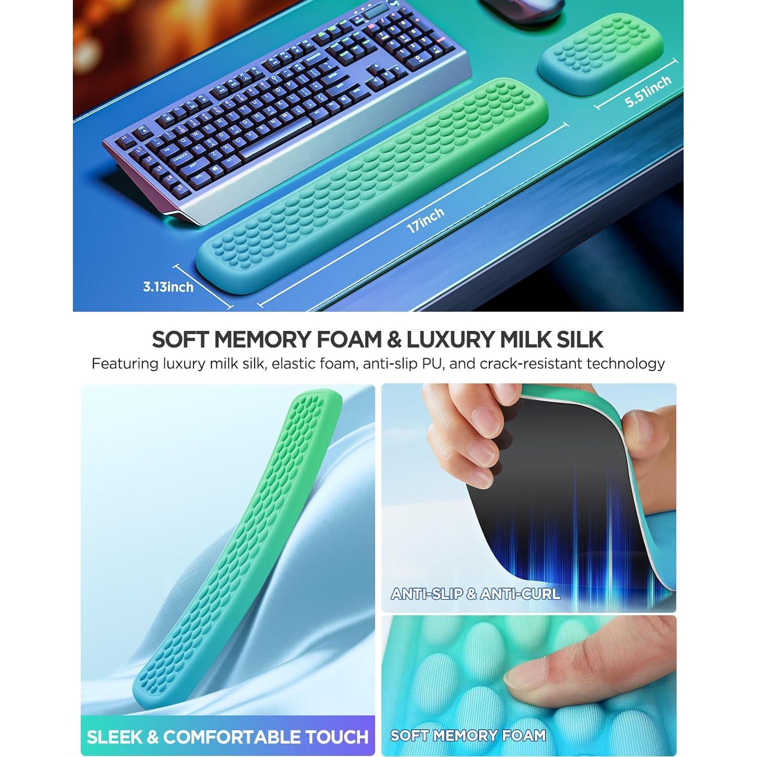 Reposamuñecas Lekvey Ergonómico de Espuma de Memoria Verde Azul