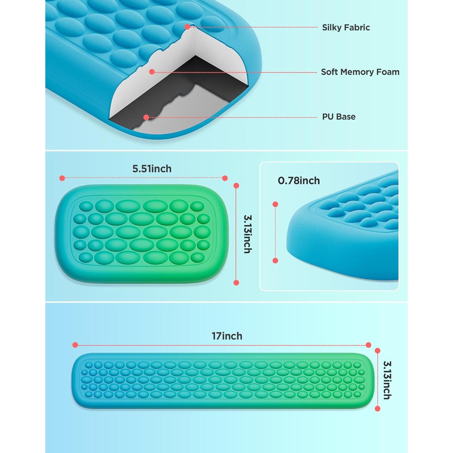 Reposamuñecas Lekvey Ergonómico de Espuma de Memoria Verde Azul
