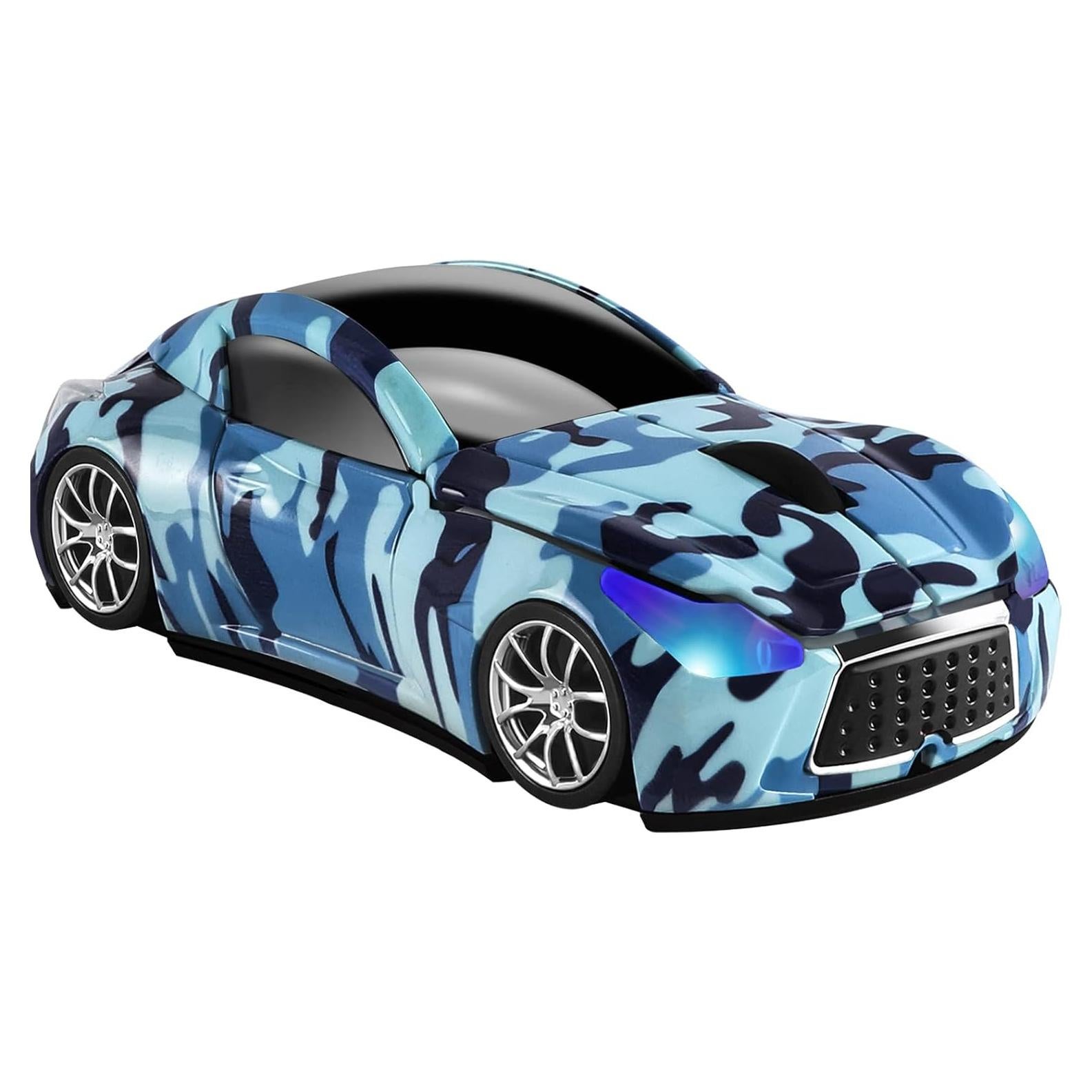 Wireless Mouse, Car Shape Mouse 2.4GHz USB, Cute Wireless Mouse 1600DPI, Ergonomic Mouse for Kids and Adult (Blue Camouflage)