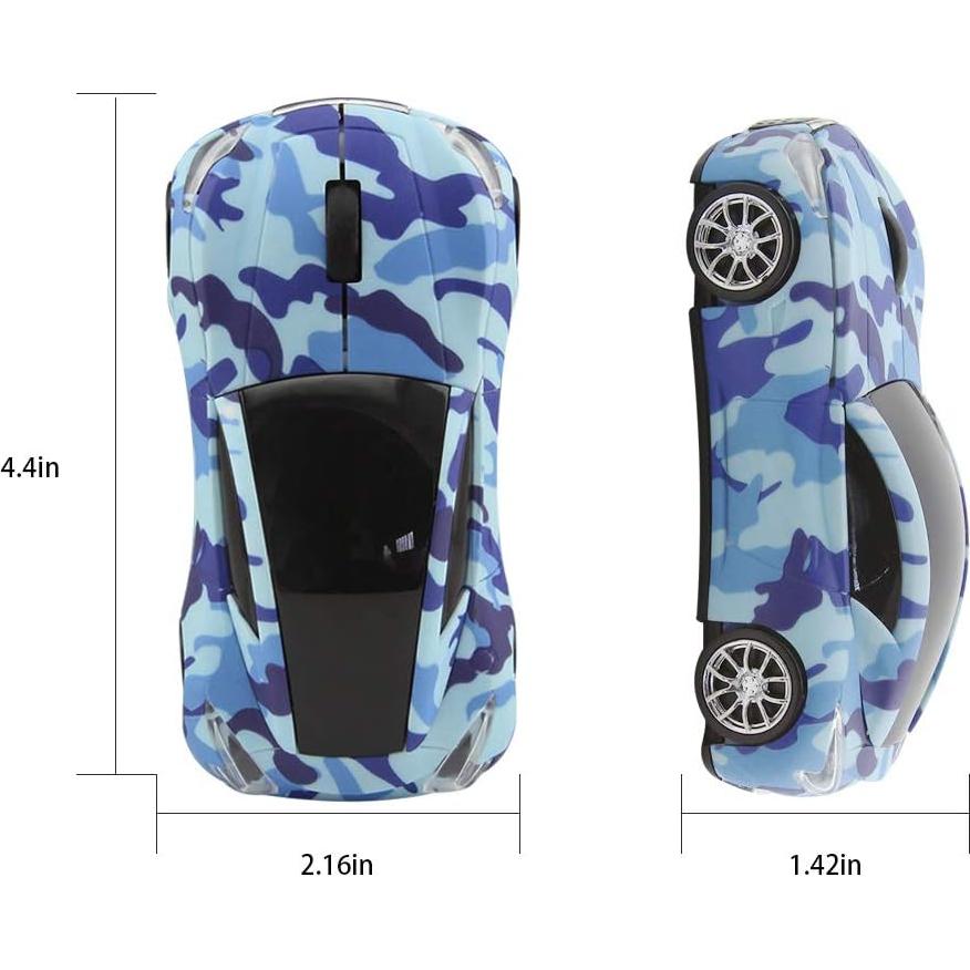 Wireless Mouse, Car Shape Mouse 2.4GHz USB, Cute Wireless Mouse 1600DPI, Ergonomic Mouse for Kids and Adult (Blue Camouflage)