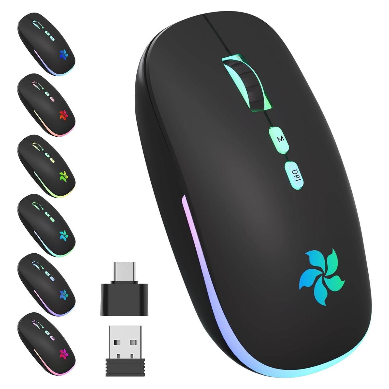 Ratón Inalámbrico KARFUN Bluetooth + 2.4GHz, 7 Luces RGB