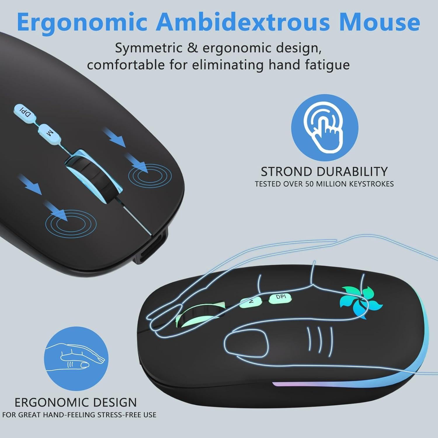 Ratón Inalámbrico KARFUN Bluetooth + 2.4GHz, 7 Luces RGB