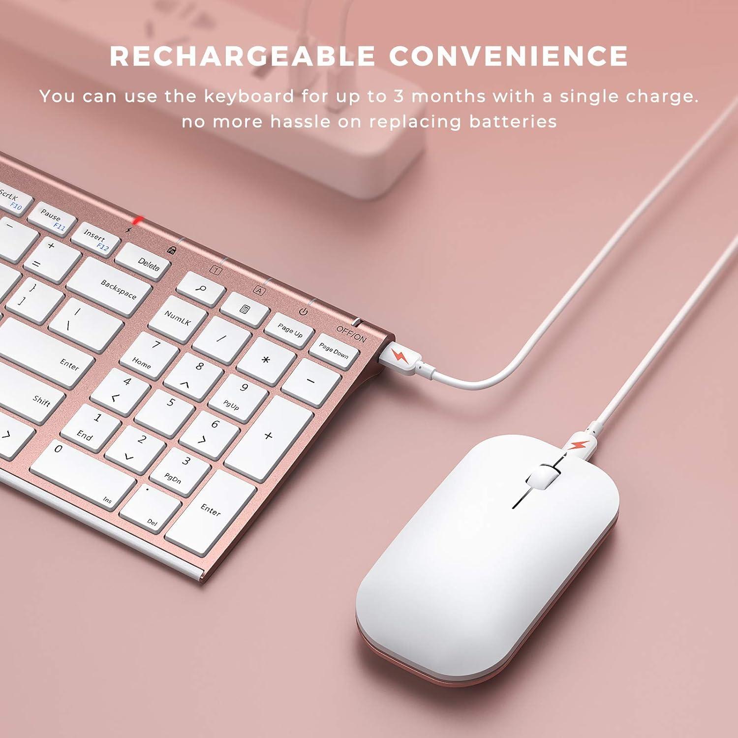 Combo Teclado y Ratón Inalámbricos Seenda Rosa Oro Slim