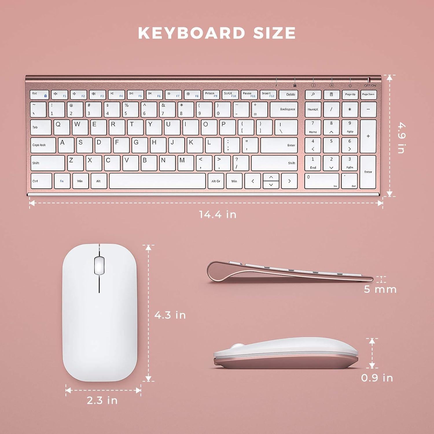 Combo Teclado y Ratón Inalámbricos Seenda Rosa Oro Slim