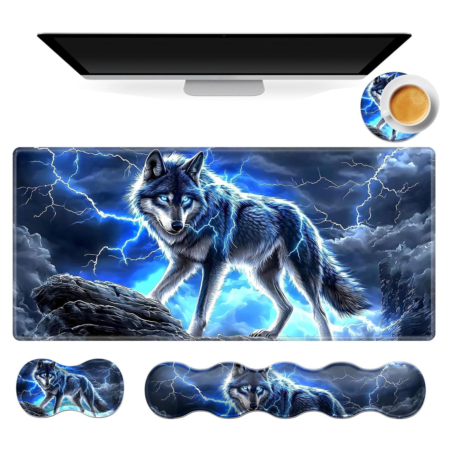 Juego de Alfombrillas 4 en 1 Ergonómicas Tudguiloae Lobo Azul