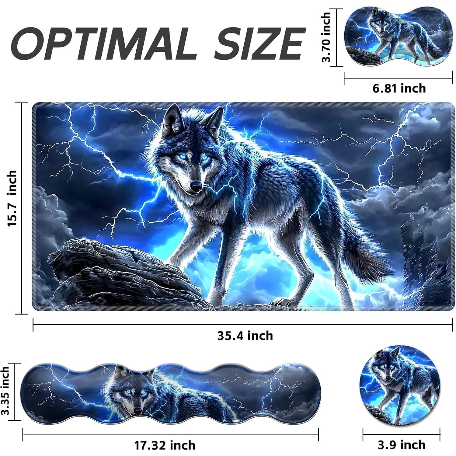 Juego de Alfombrillas 4 en 1 Ergonómicas Tudguiloae Lobo Azul