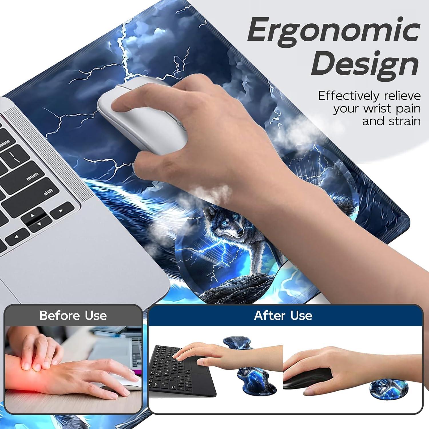 Juego de Alfombrillas 4 en 1 Ergonómicas Tudguiloae Lobo Azul