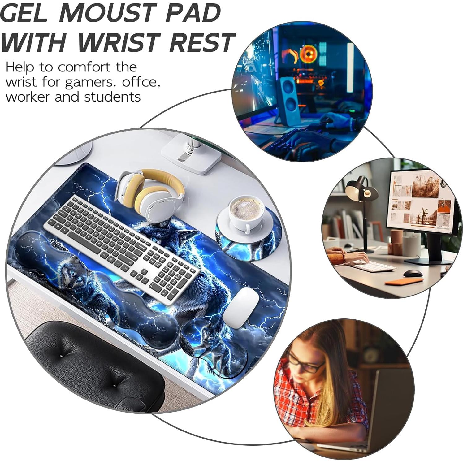 Juego de Alfombrillas 4 en 1 Ergonómicas Tudguiloae Lobo Azul