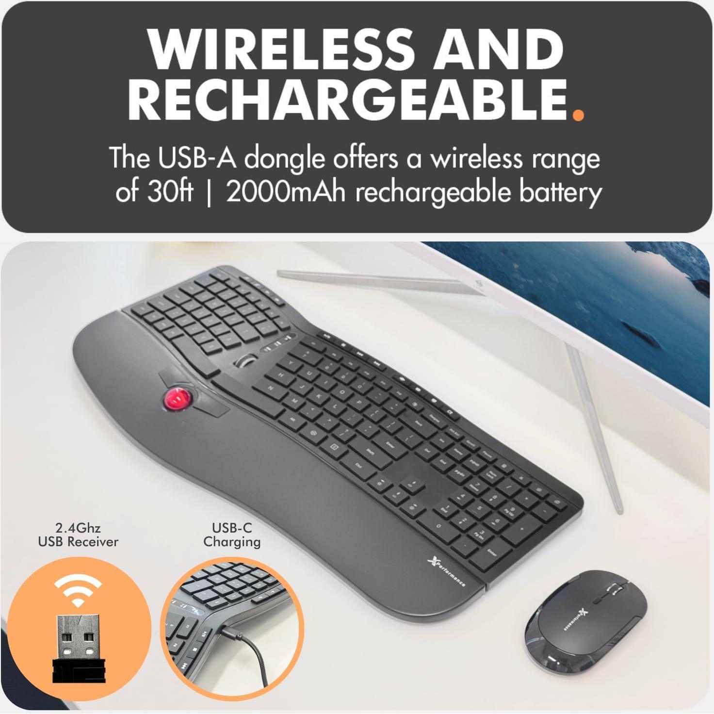 Teclado Inalámbrico Ergonómico X9 Performance con Trackball