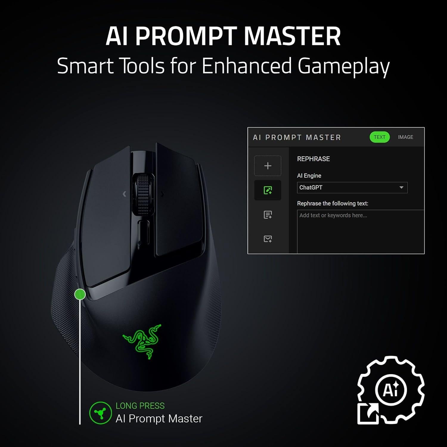 Razer Basilisk Ratón Ergonómico Inalámbrico 10 Controles 18K DPI