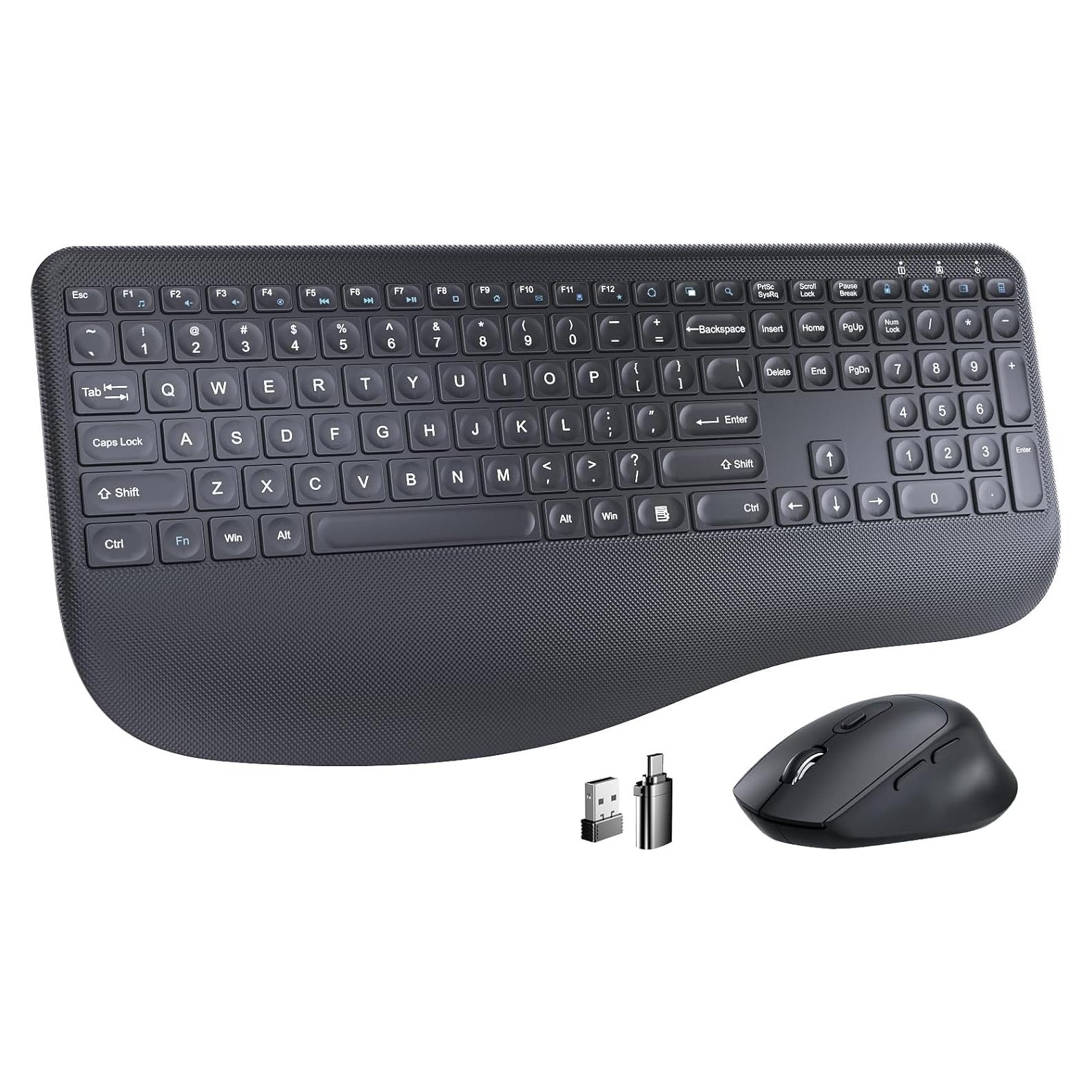 Combo Teclado y Ratón Inalámbricos EDJO Ergonómico con Reposamuñecas