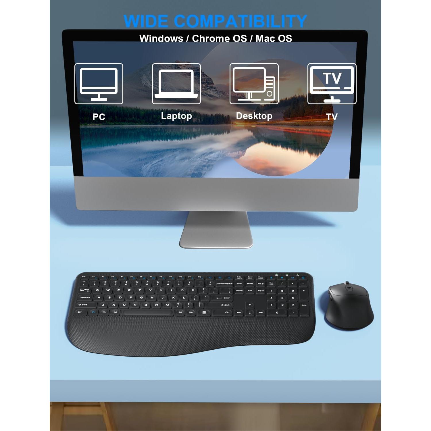 Combo Teclado y Ratón Inalámbricos EDJO Ergonómico con Reposamuñecas