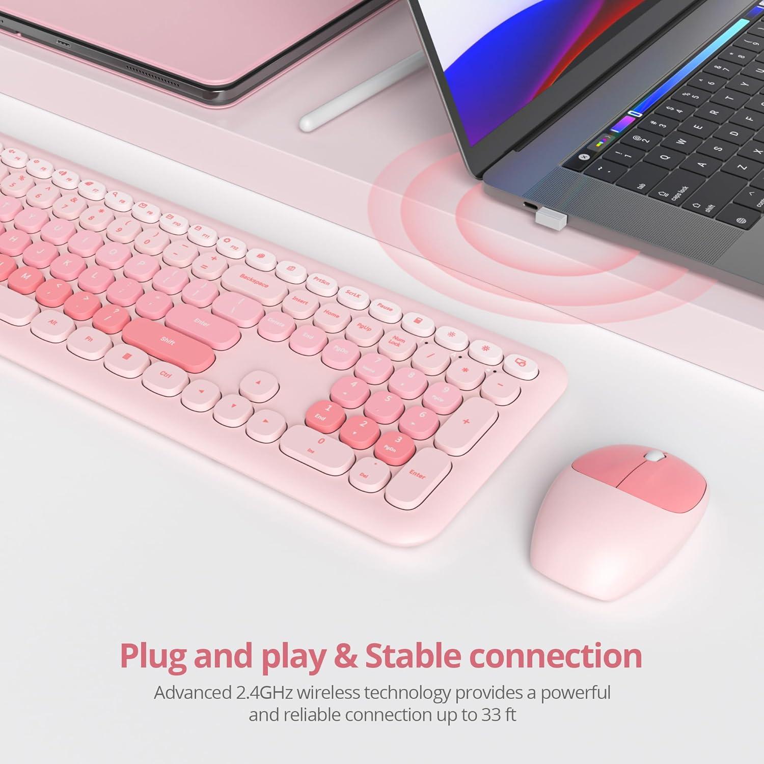 Combo Teclado y Ratón Inalámbrico Silencioso GTSP Rosa