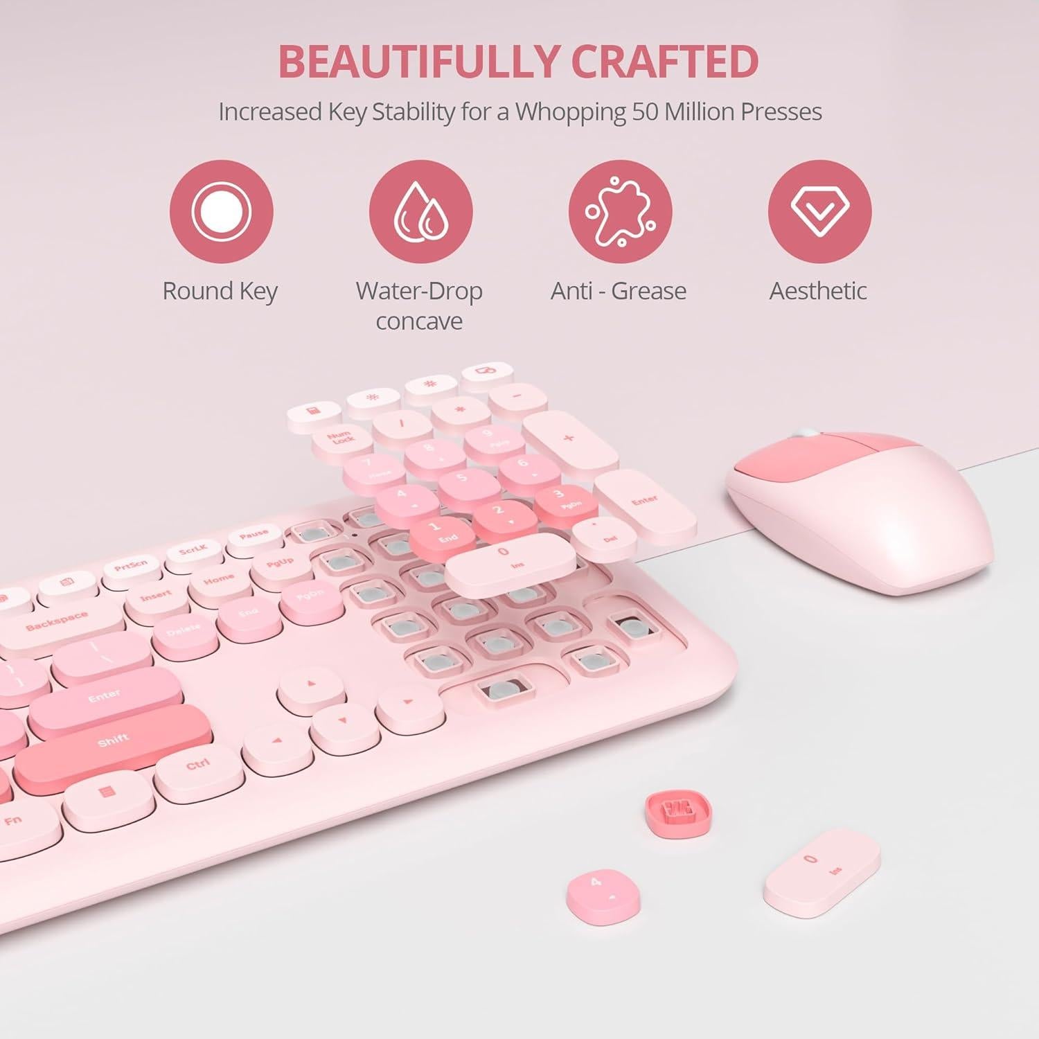 Combo Teclado y Ratón Inalámbrico Silencioso GTSP Rosa