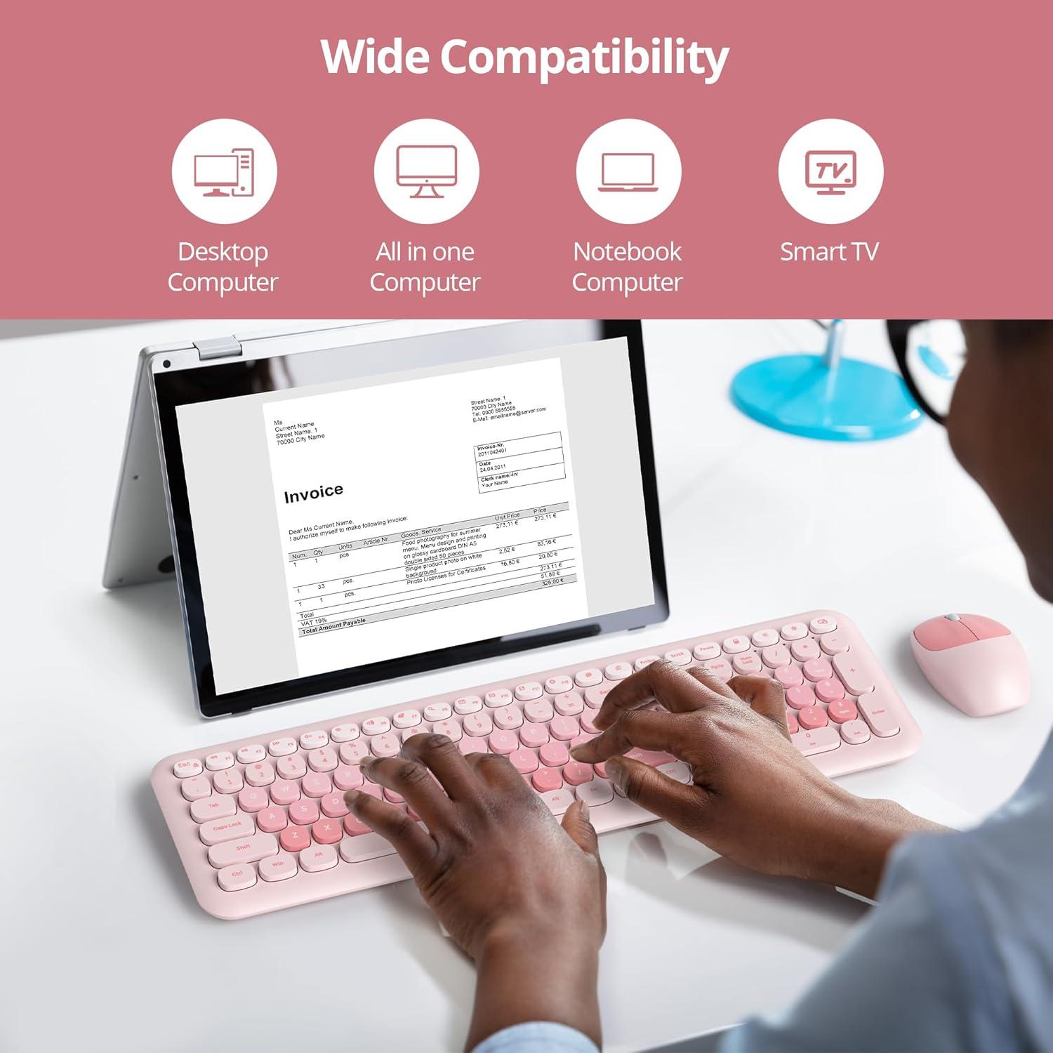 Combo Teclado y Ratón Inalámbrico Silencioso GTSP Rosa