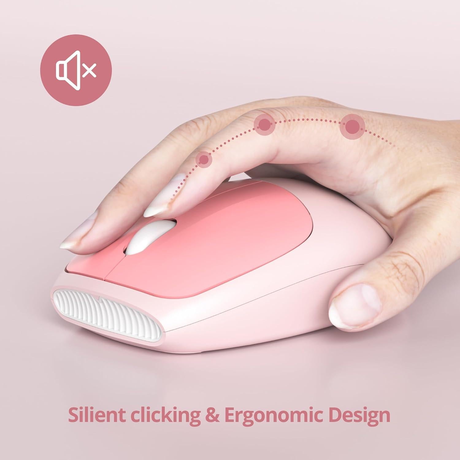 Combo Teclado y Ratón Inalámbrico Silencioso GTSP Rosa