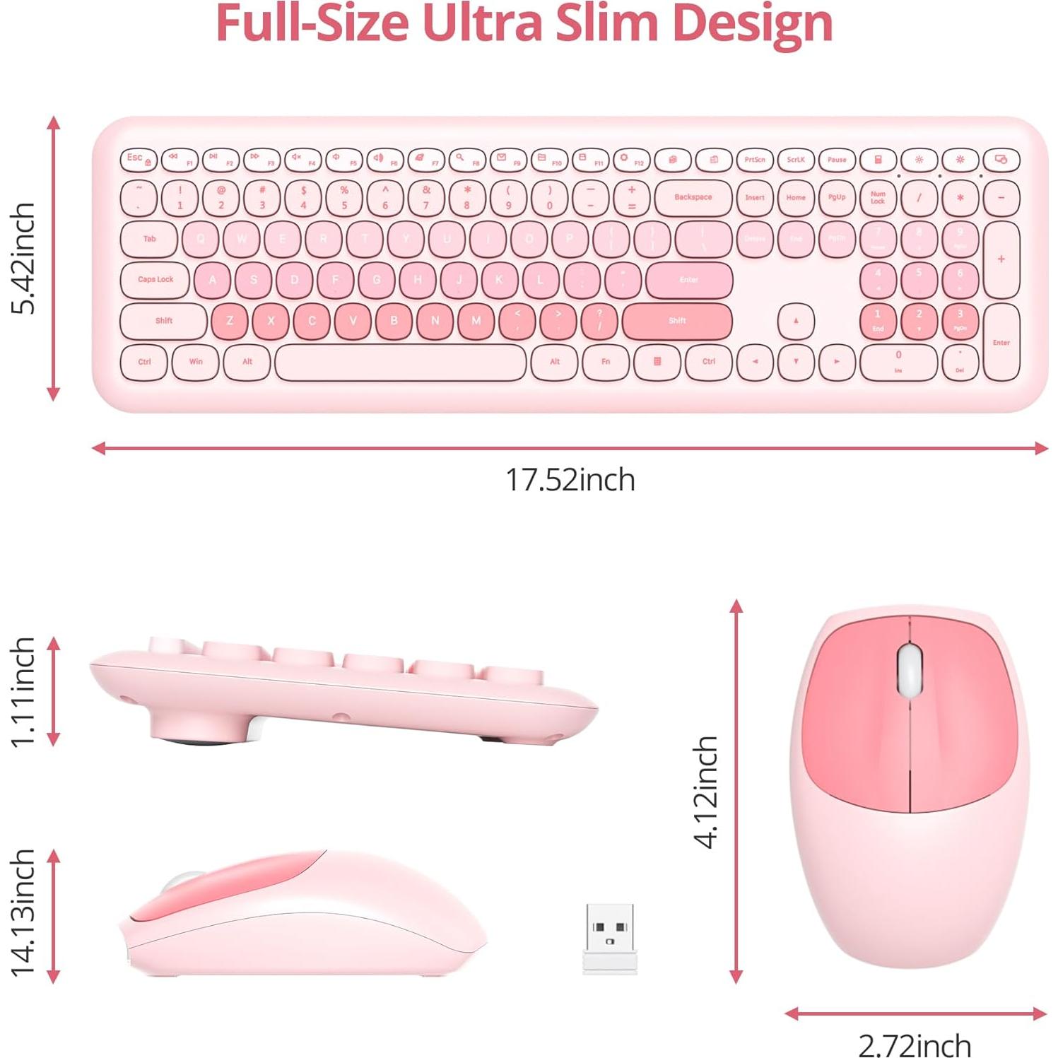 Combo Teclado y Ratón Inalámbrico Silencioso GTSP Rosa