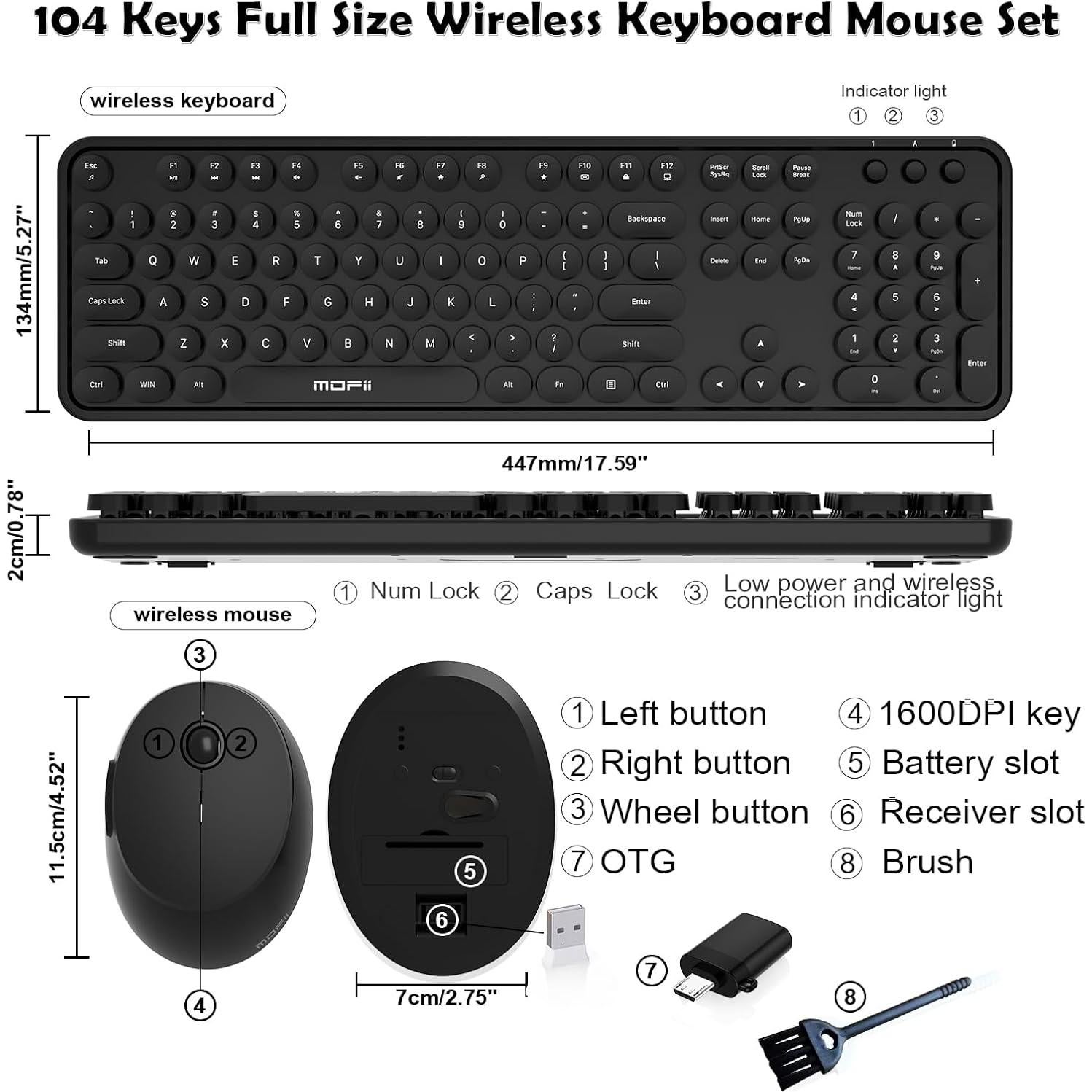 Combo Teclado y Ratón Inalámbrico MOFII 104 Teclas Negro