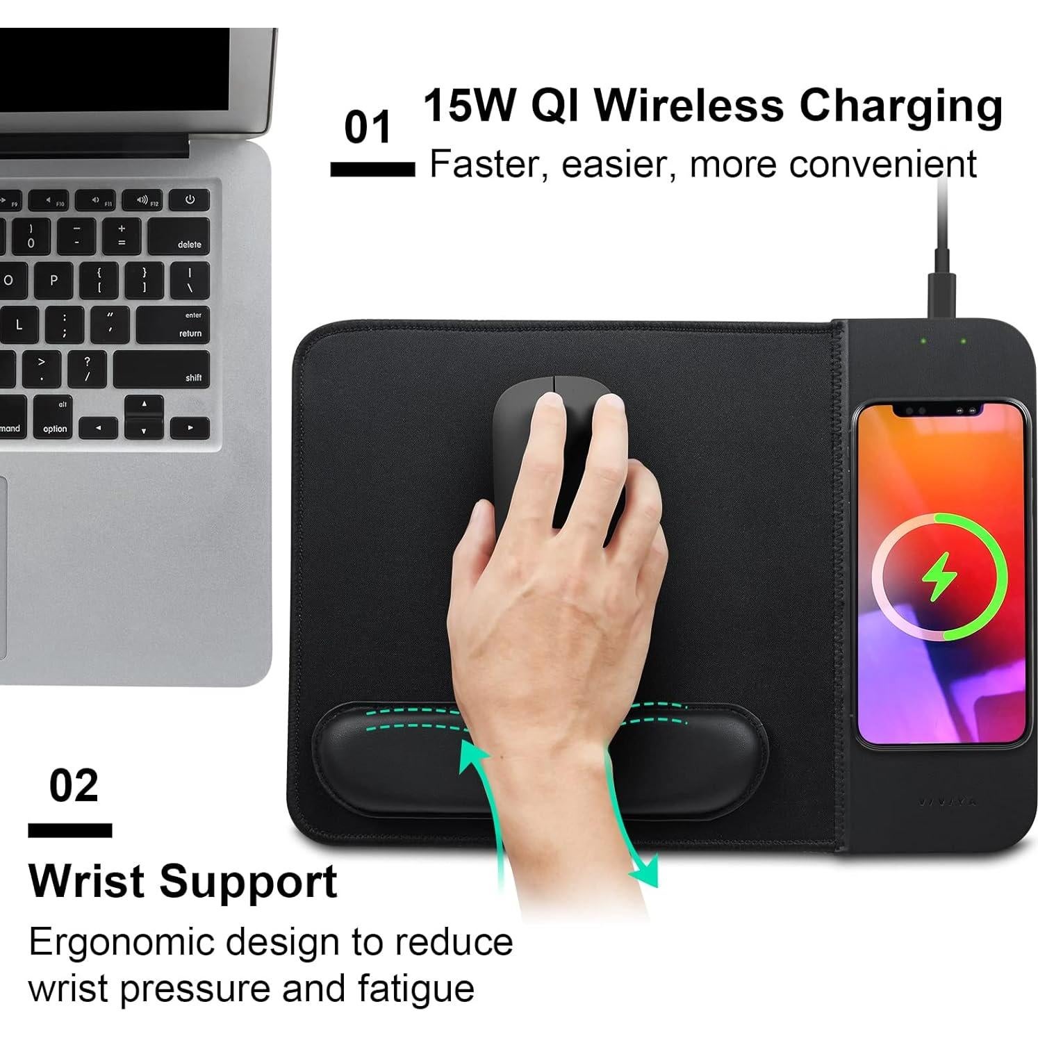 Alfombrilla de Carga Inalámbrica 15W VIVIYA con Soporte Ergonómico