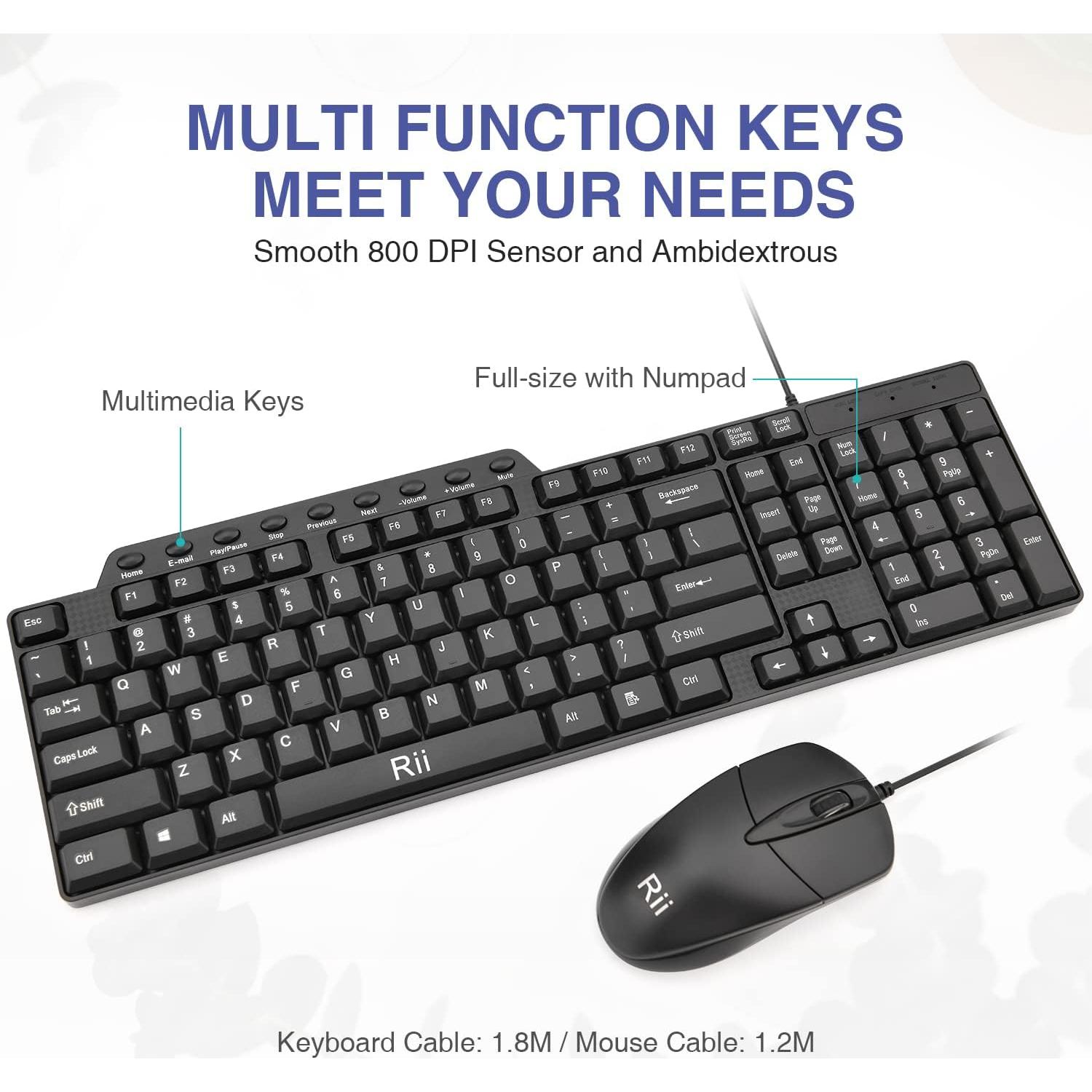 Conjunto Teclado y Ratón Rii RK203 USB Slim 2 Pack