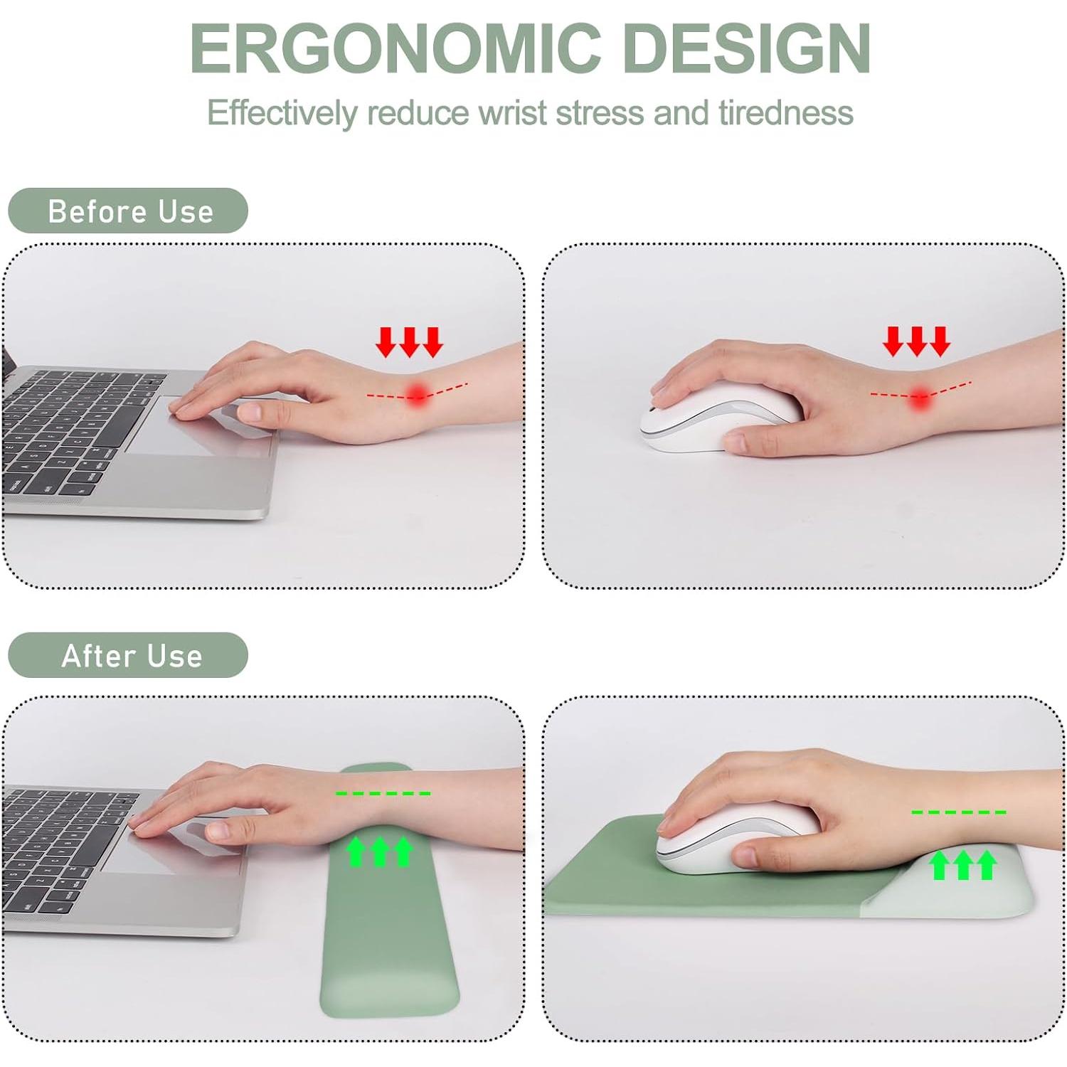 Almohadilla Ergonómica G JGOO con Reposamuñecas y Posavasos - Verde