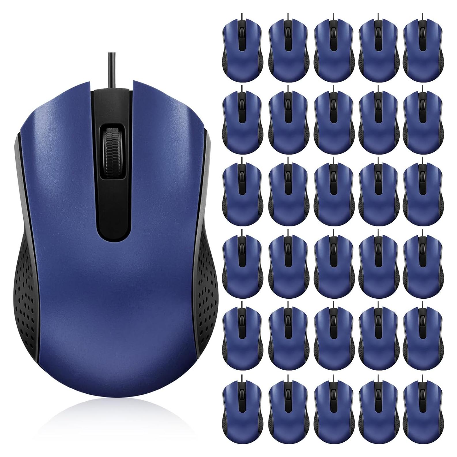 30 Ratones USB con Cable Bonuci Azul para PC y Laptop