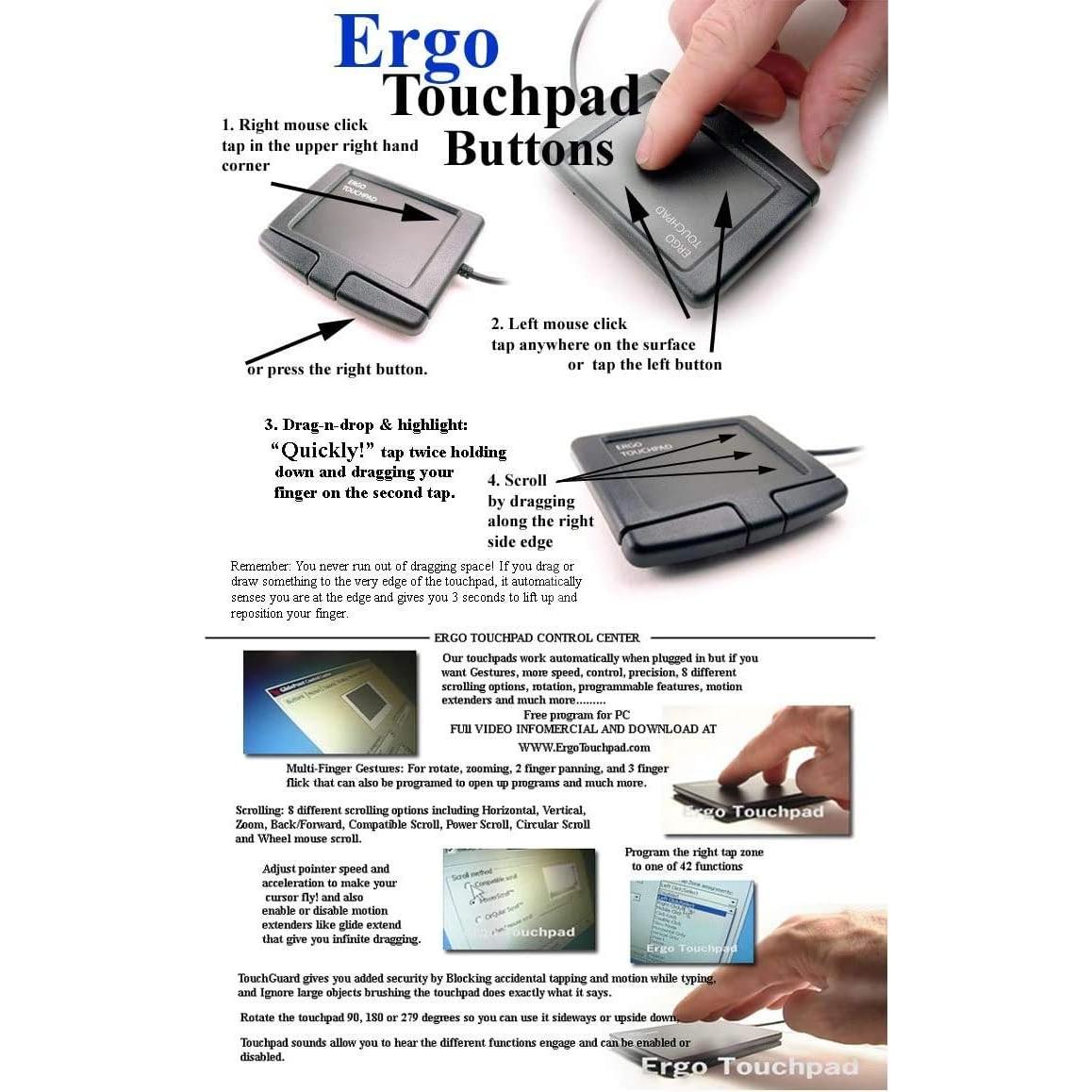 Touchpad Ergo ETP001BTP Bajo Perfil USB - Conectar y Usar