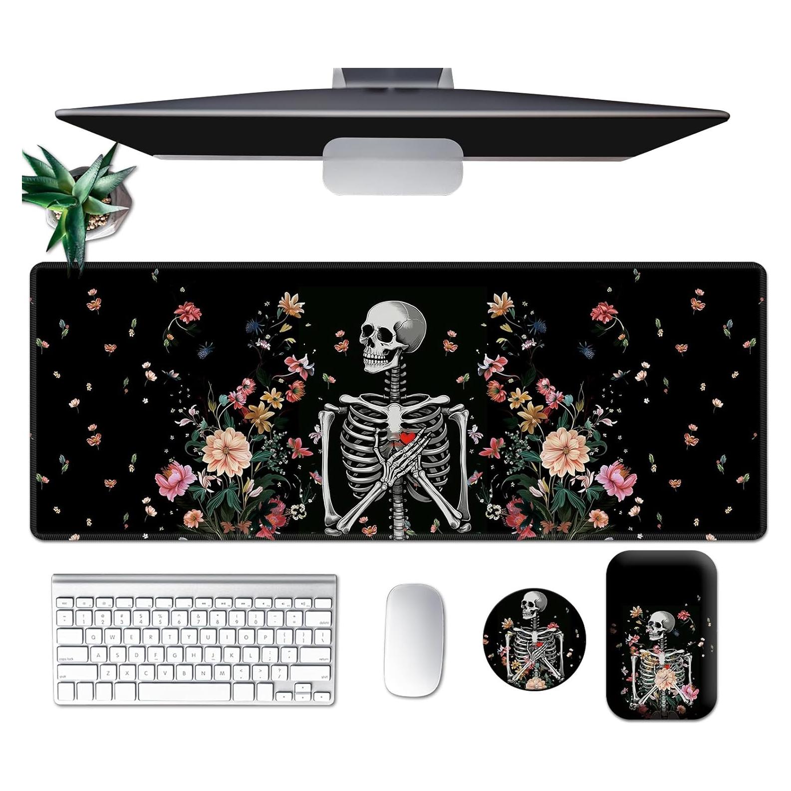 Juego de Alfombrillas de Ratón Ergonómicas BVDIKMI Calavera Floral