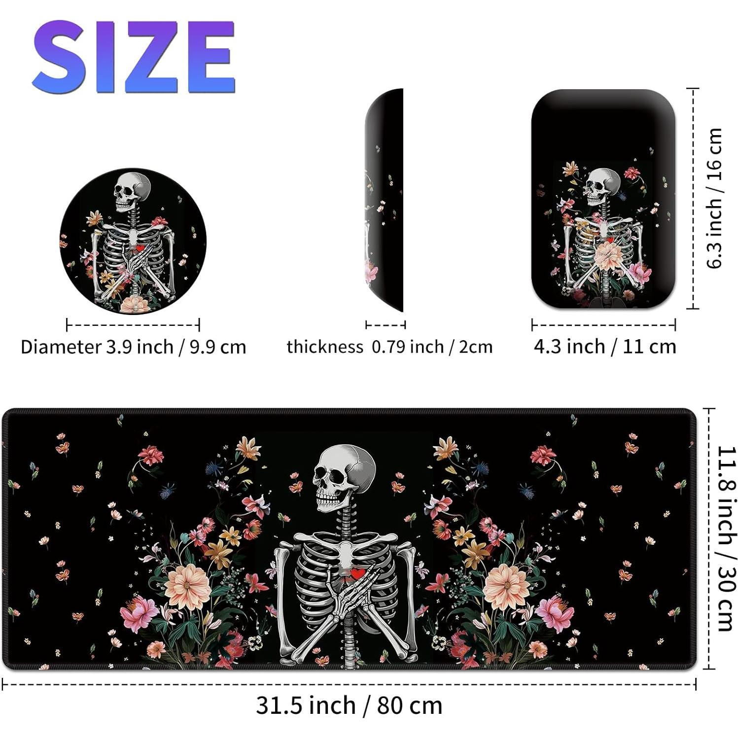 Juego de Alfombrillas de Ratón Ergonómicas BVDIKMI Calavera Floral