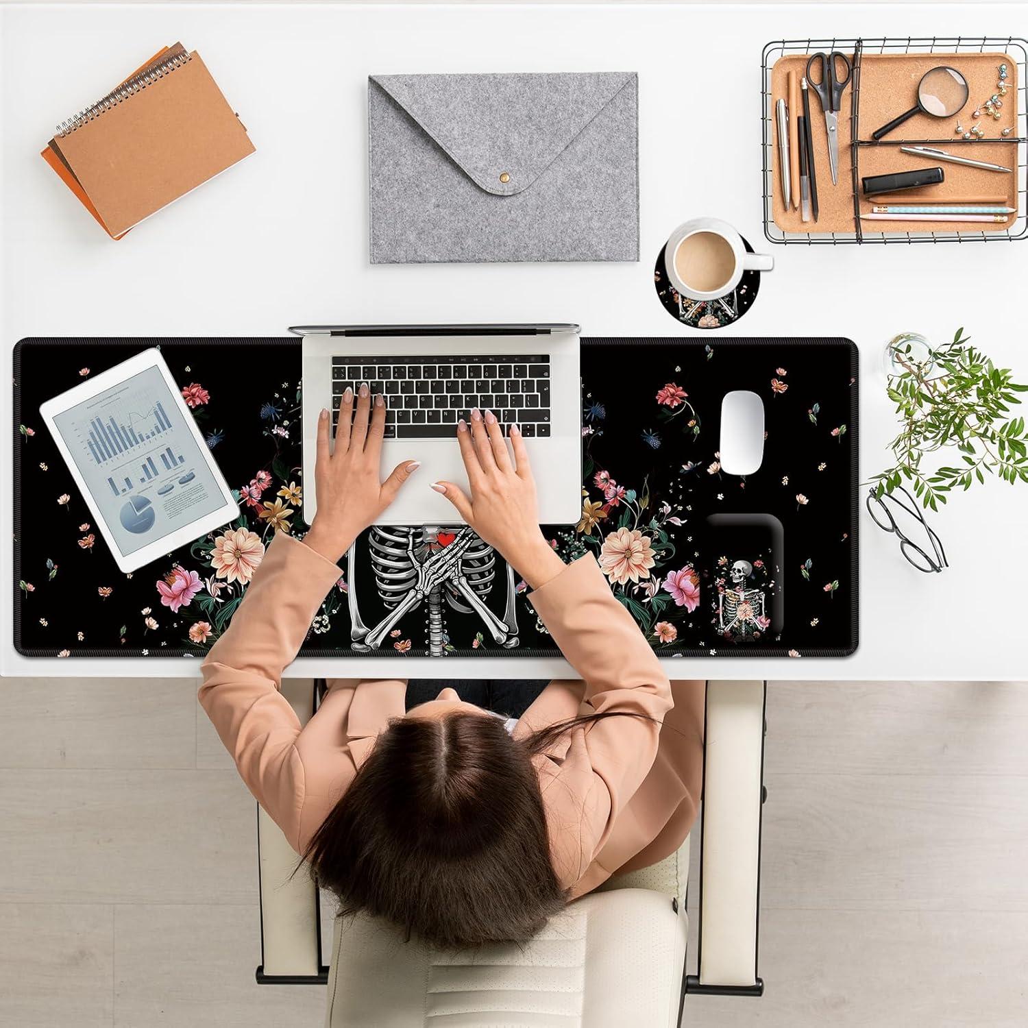 Juego de Alfombrillas de Ratón Ergonómicas BVDIKMI Calavera Floral