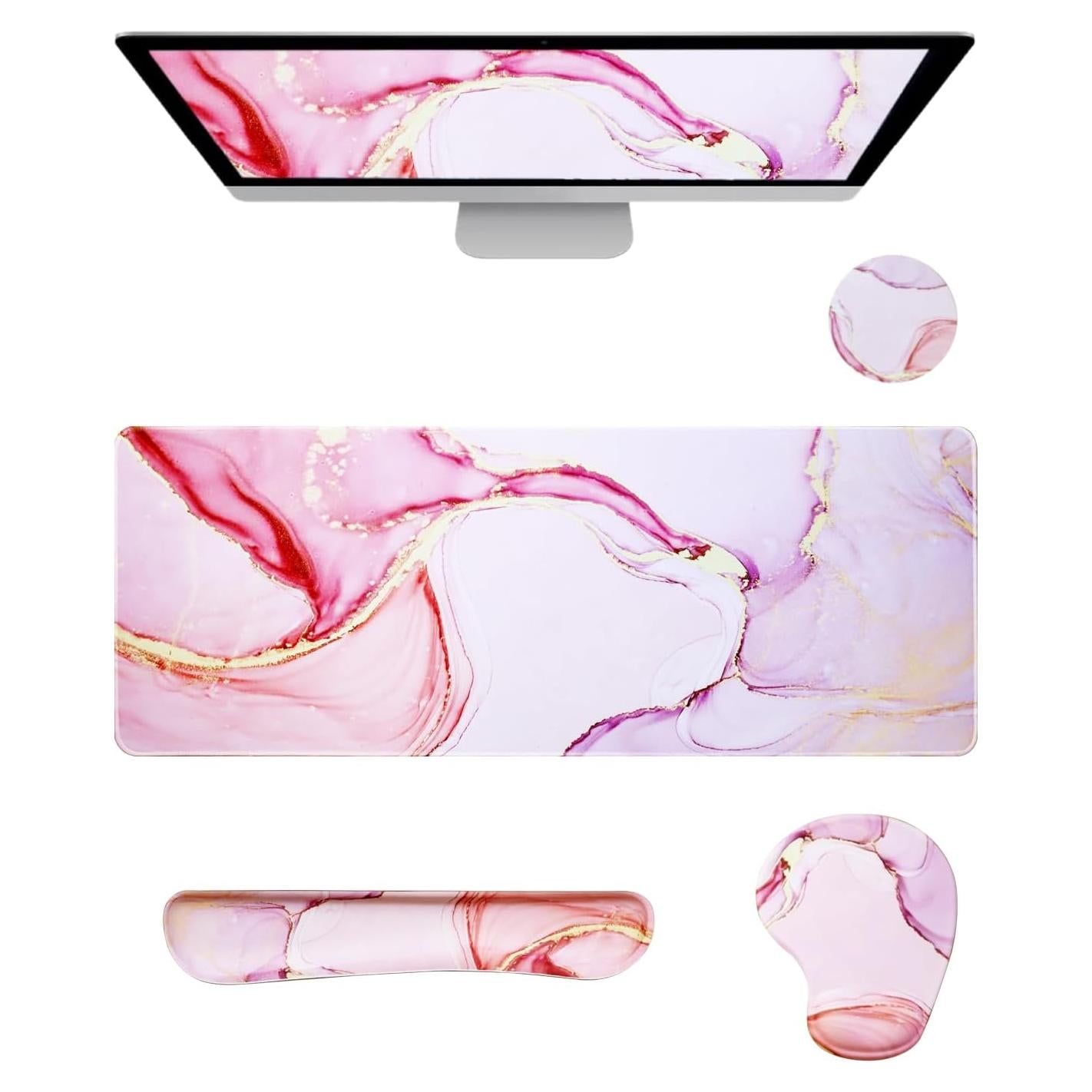 Juego de Alfombrilla de Teclado y Ratón GAUENEEN Rosa Ergonómica