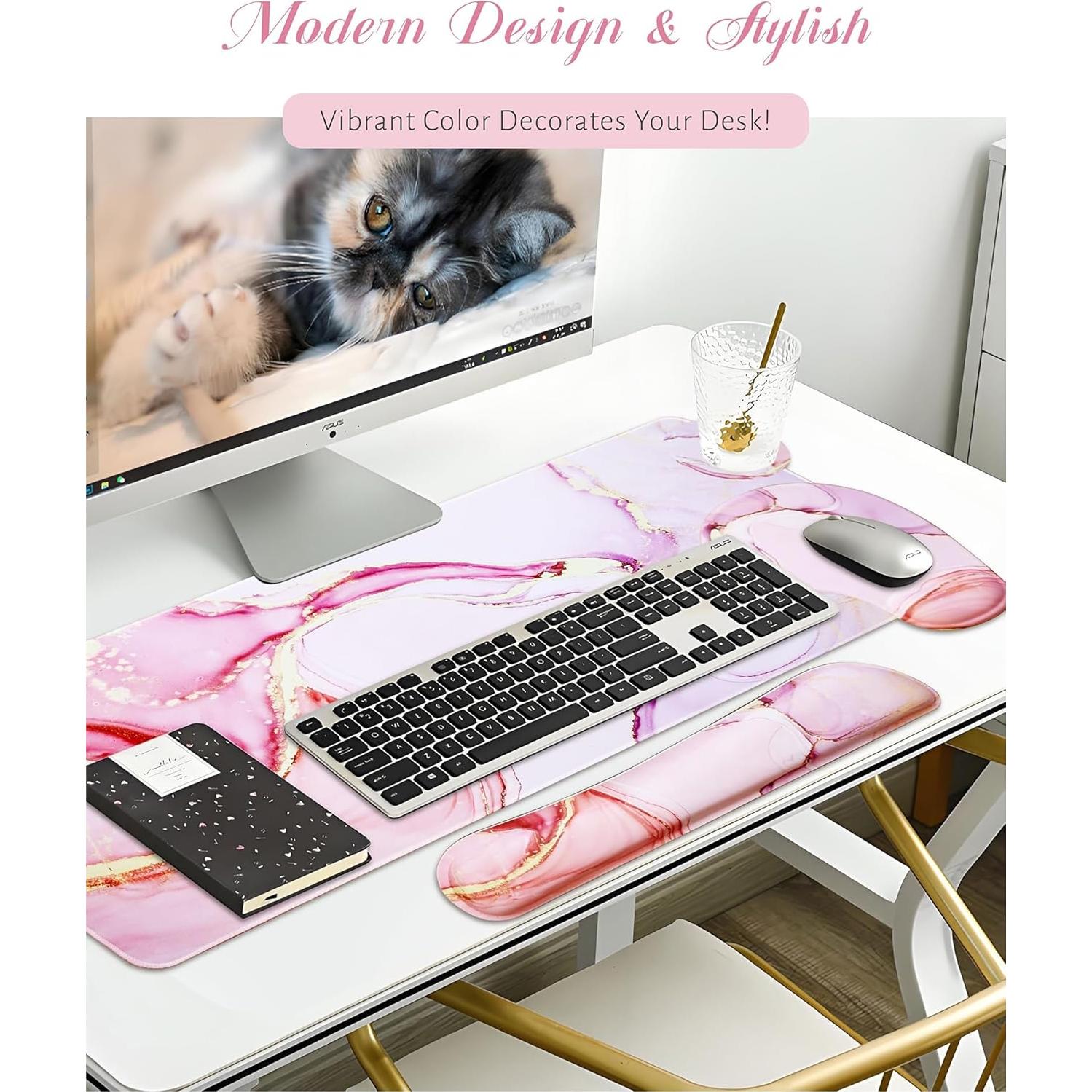 Juego de Alfombrilla de Teclado y Ratón GAUENEEN Rosa Ergonómica