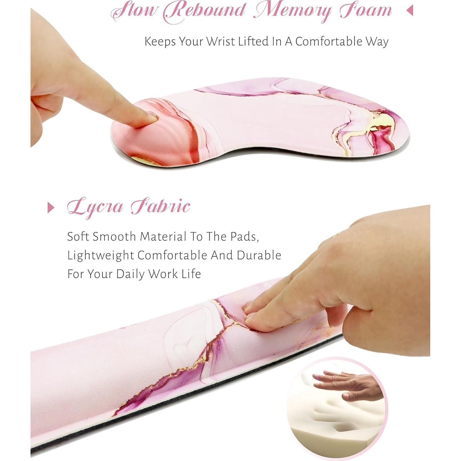 Juego de Alfombrilla de Teclado y Ratón GAUENEEN Rosa Ergonómica