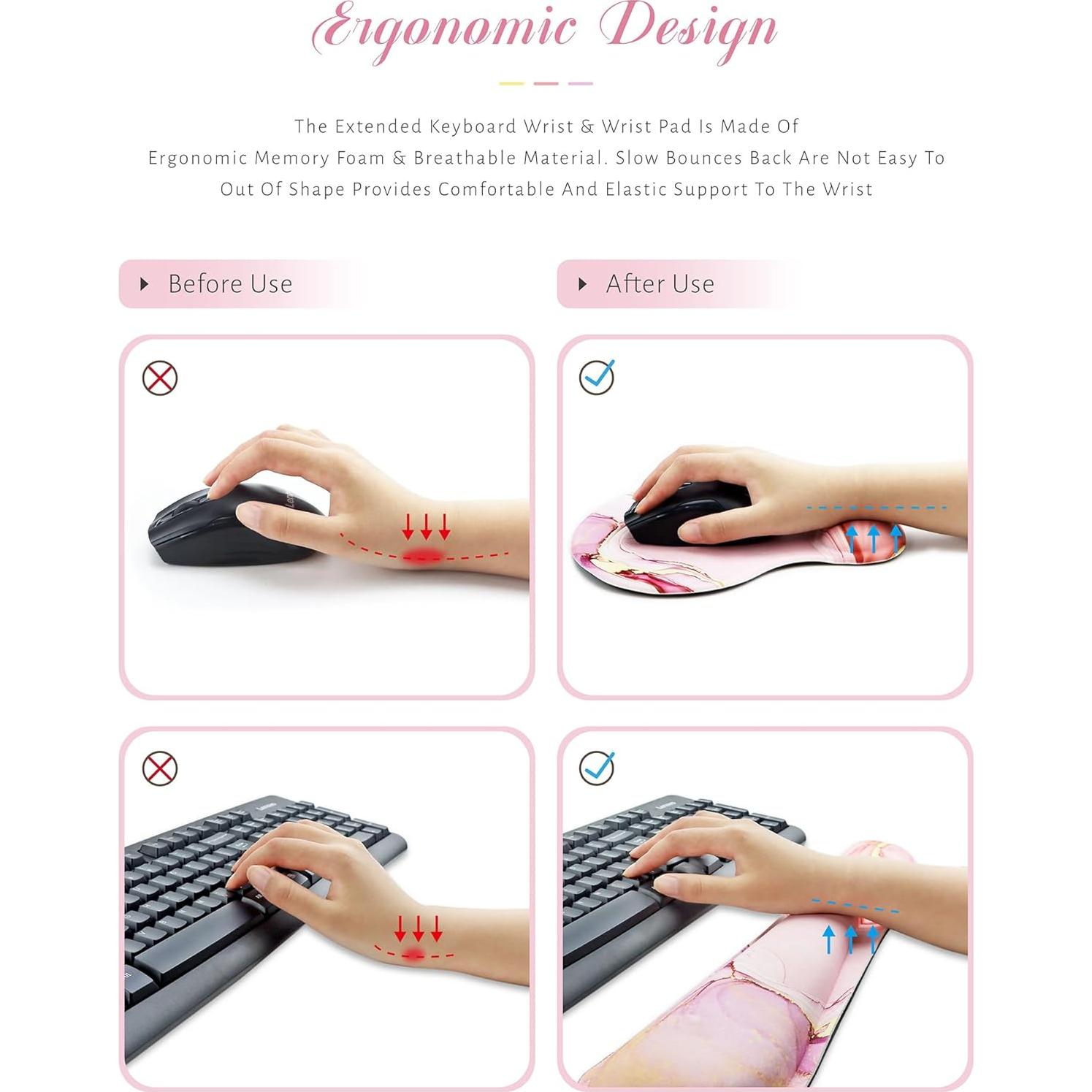 Juego de Alfombrilla de Teclado y Ratón GAUENEEN Rosa Ergonómica