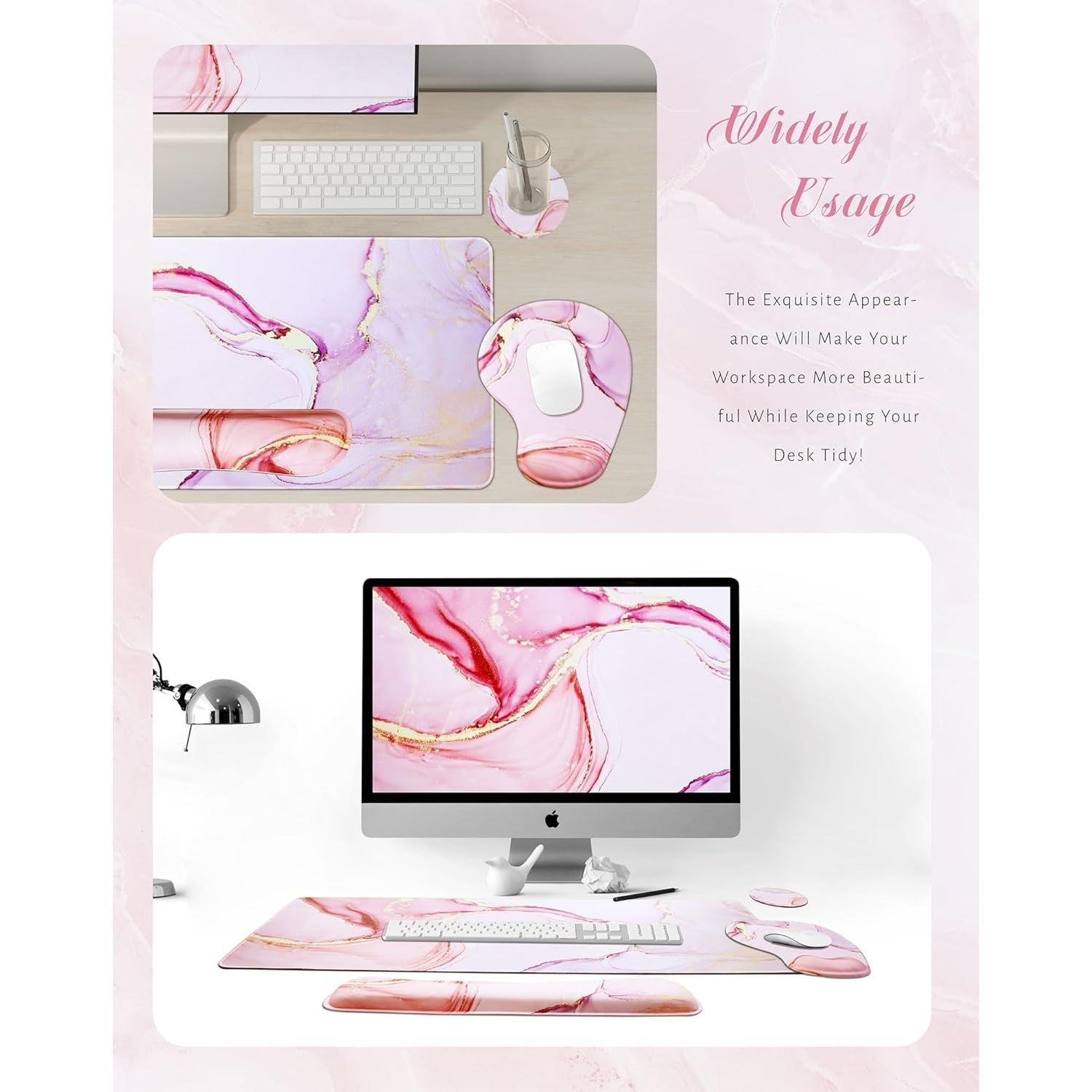 Juego de Alfombrilla de Teclado y Ratón GAUENEEN Rosa Ergonómica