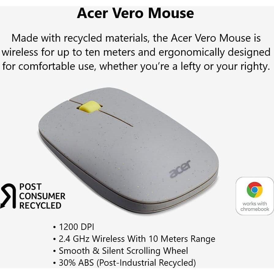 Ratón Inalámbrico Acer Vero 2.4GHz 1200DPI Reciclado Gris