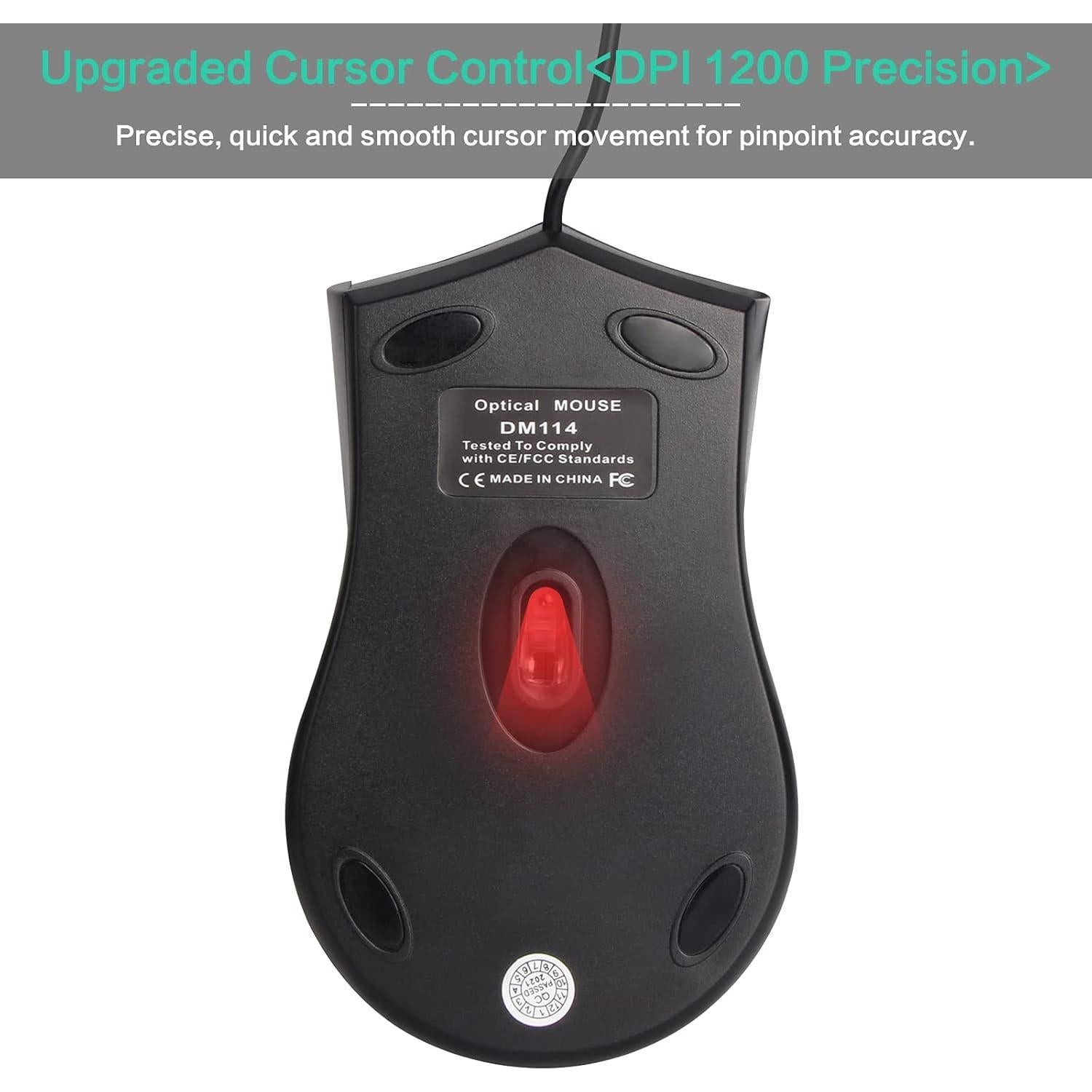 Ratón USB VCOM DM114 Ergonómico 1200 DPI Negro 1.8 m