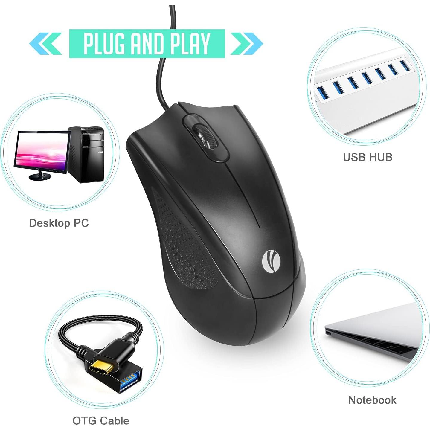 Ratón USB VCOM DM114 Ergonómico 1200 DPI Negro 1.8 m