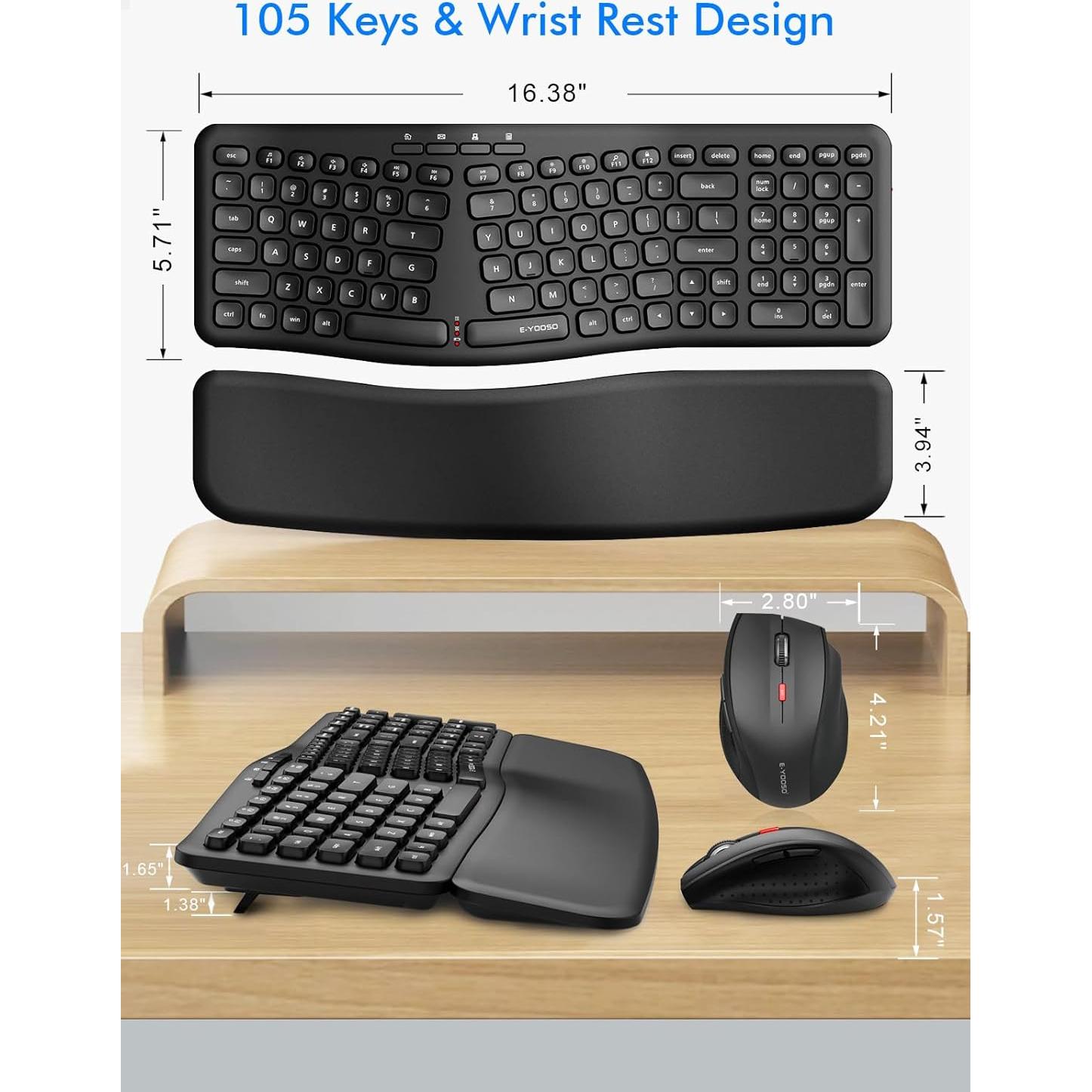 Combo Teclado y Ratón Inalámbrico Ergonómico E-YOOSO 2.4G
