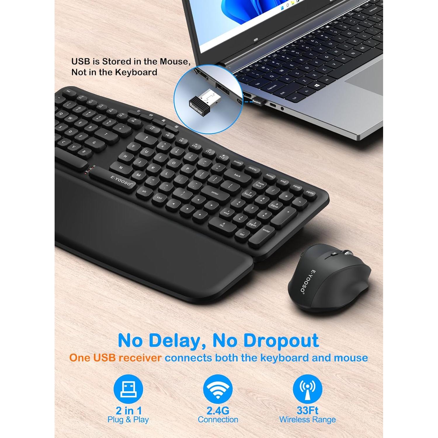 Combo Teclado y Ratón Inalámbrico Ergonómico E-YOOSO 2.4G