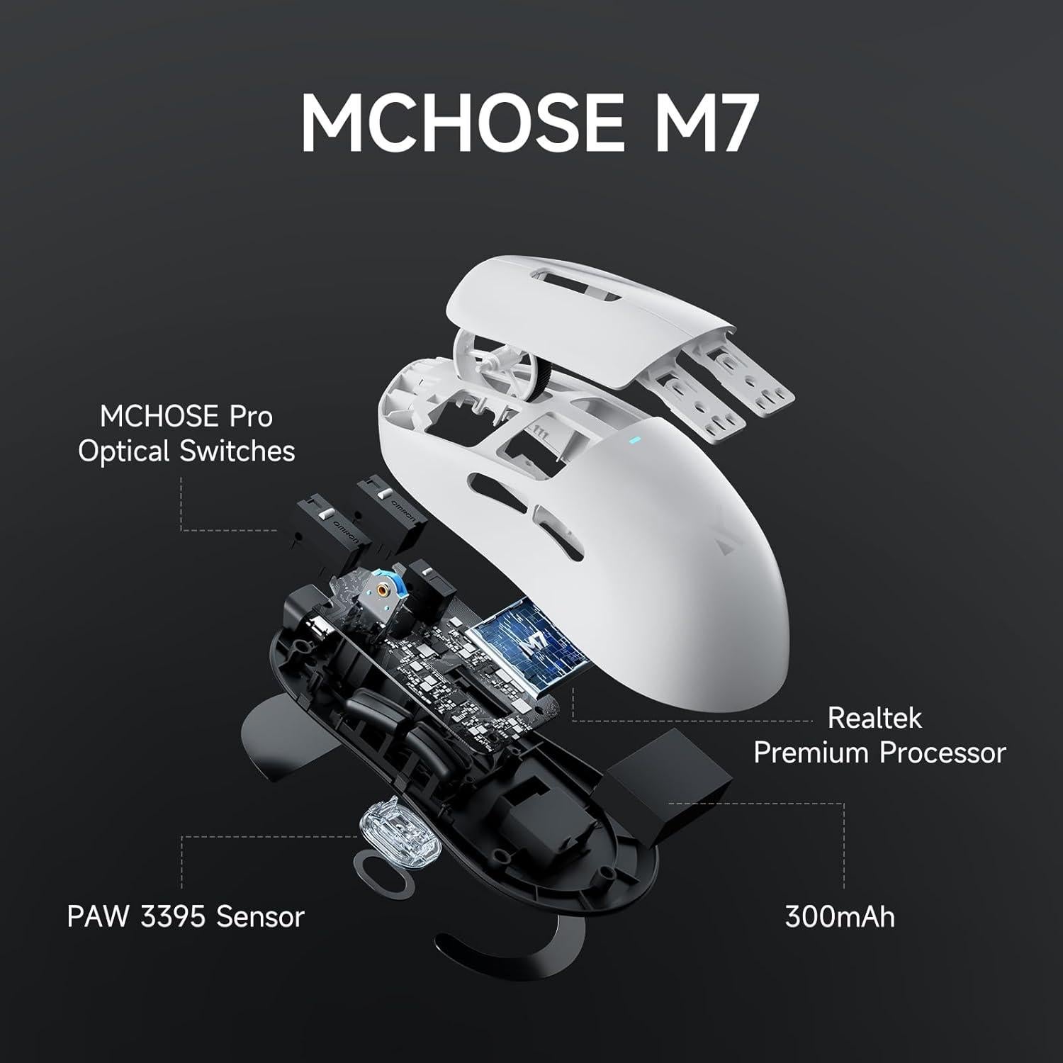 Ratón Gaming Inalámbrico MCHOSE M7 Blanco 8K Polling 26000 DPI