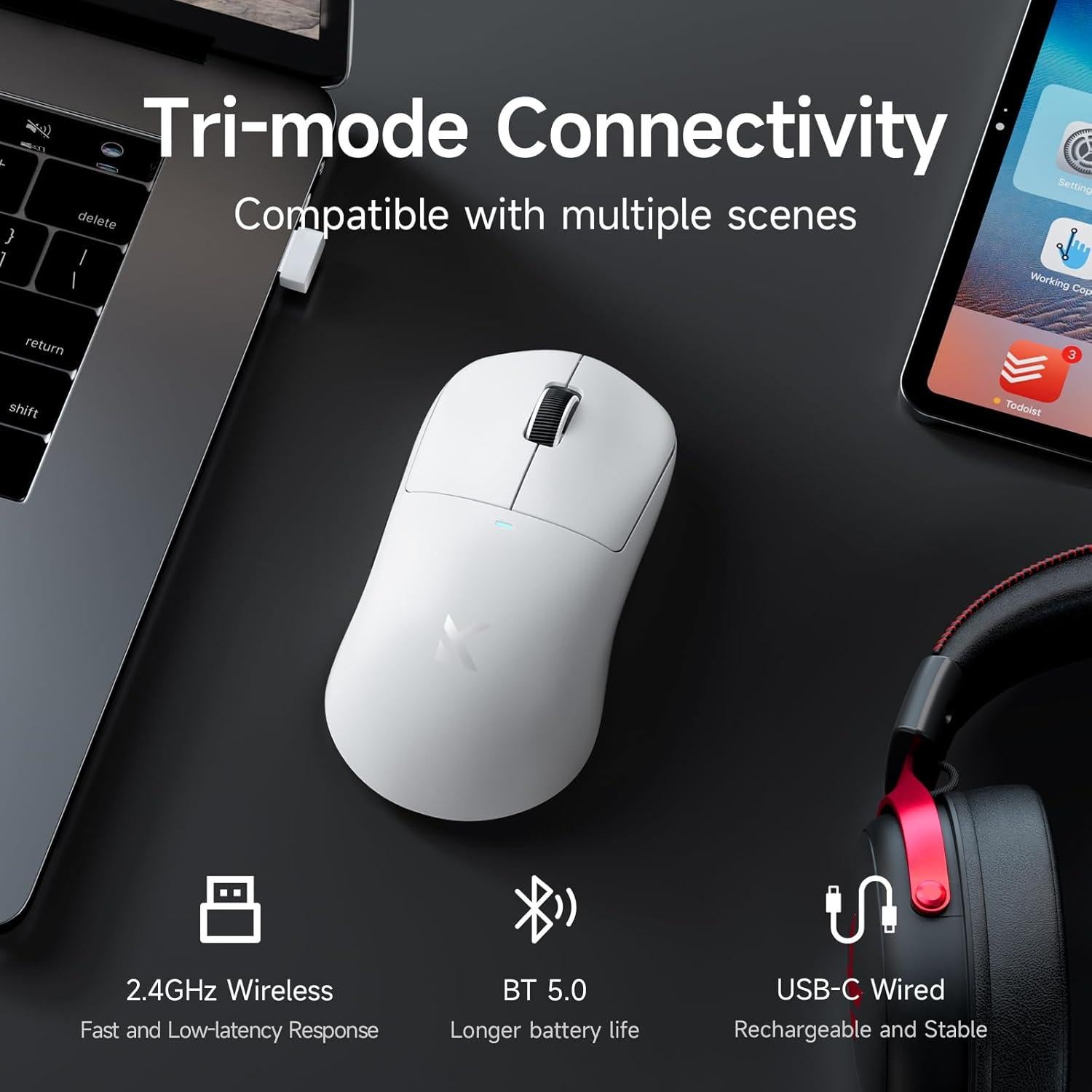 Ratón Gaming Inalámbrico MCHOSE M7 Blanco 8K Polling 26000 DPI