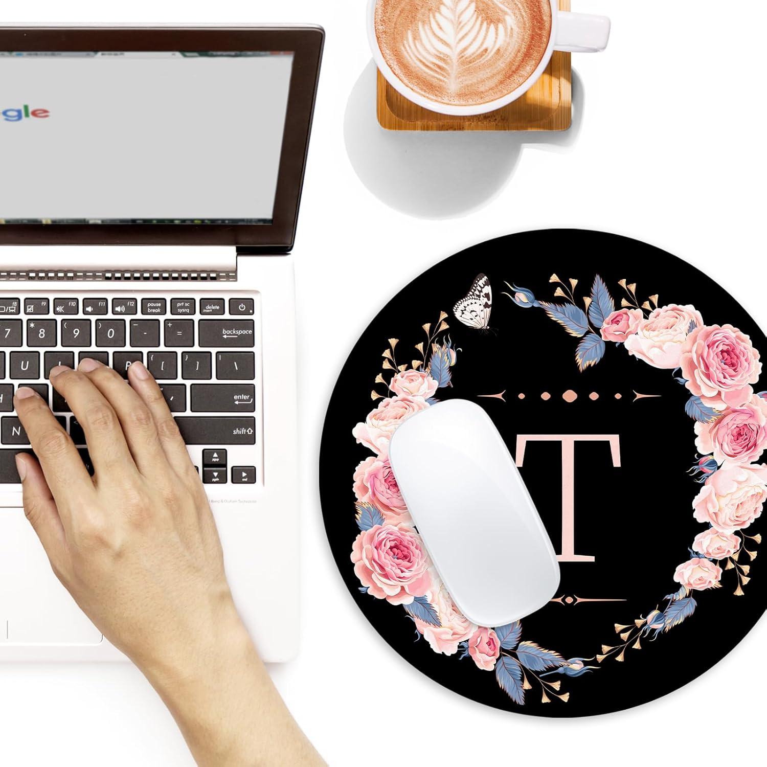 Alfombrilla de Ratón Redonda Adastrah 22 cm Flores Negras y Rosas