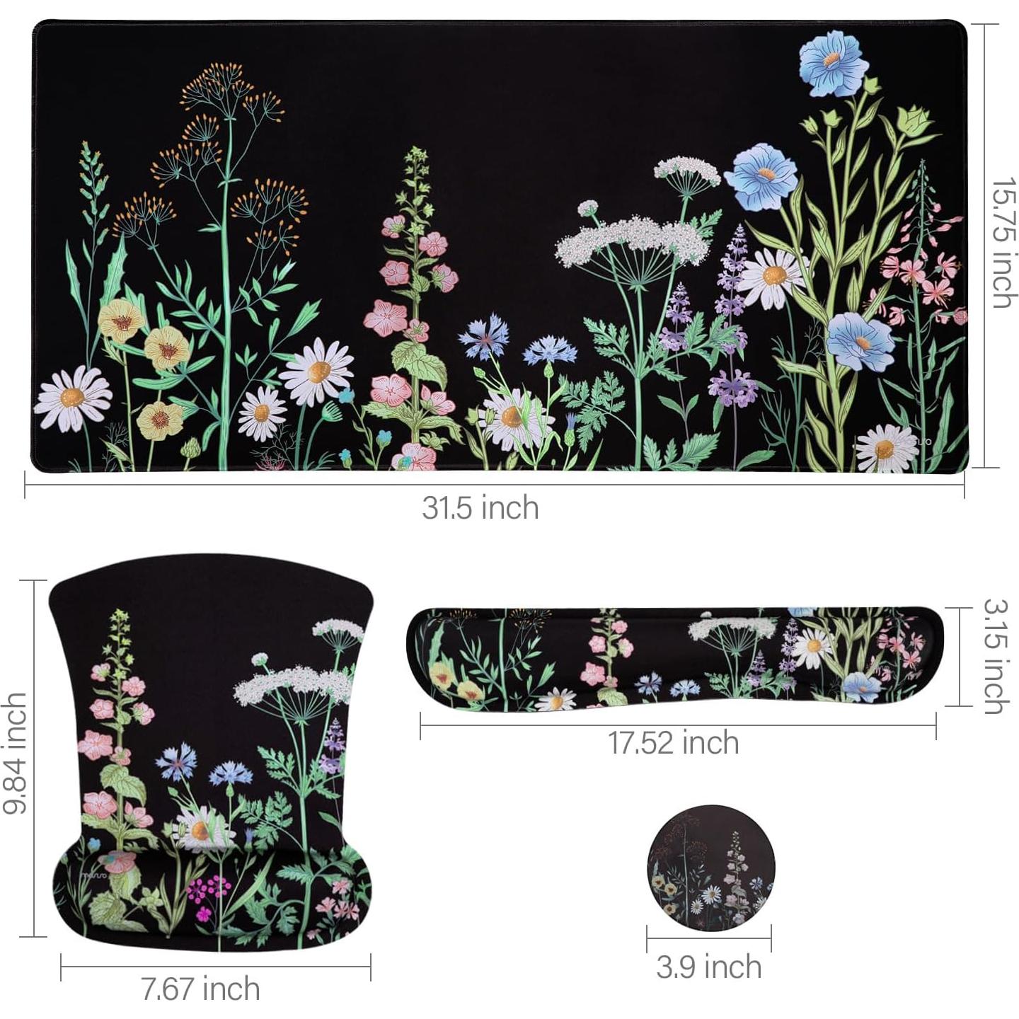 Conjunto Alfombrilla de Teclado y Ratón MOSISO Floral Ergonómica