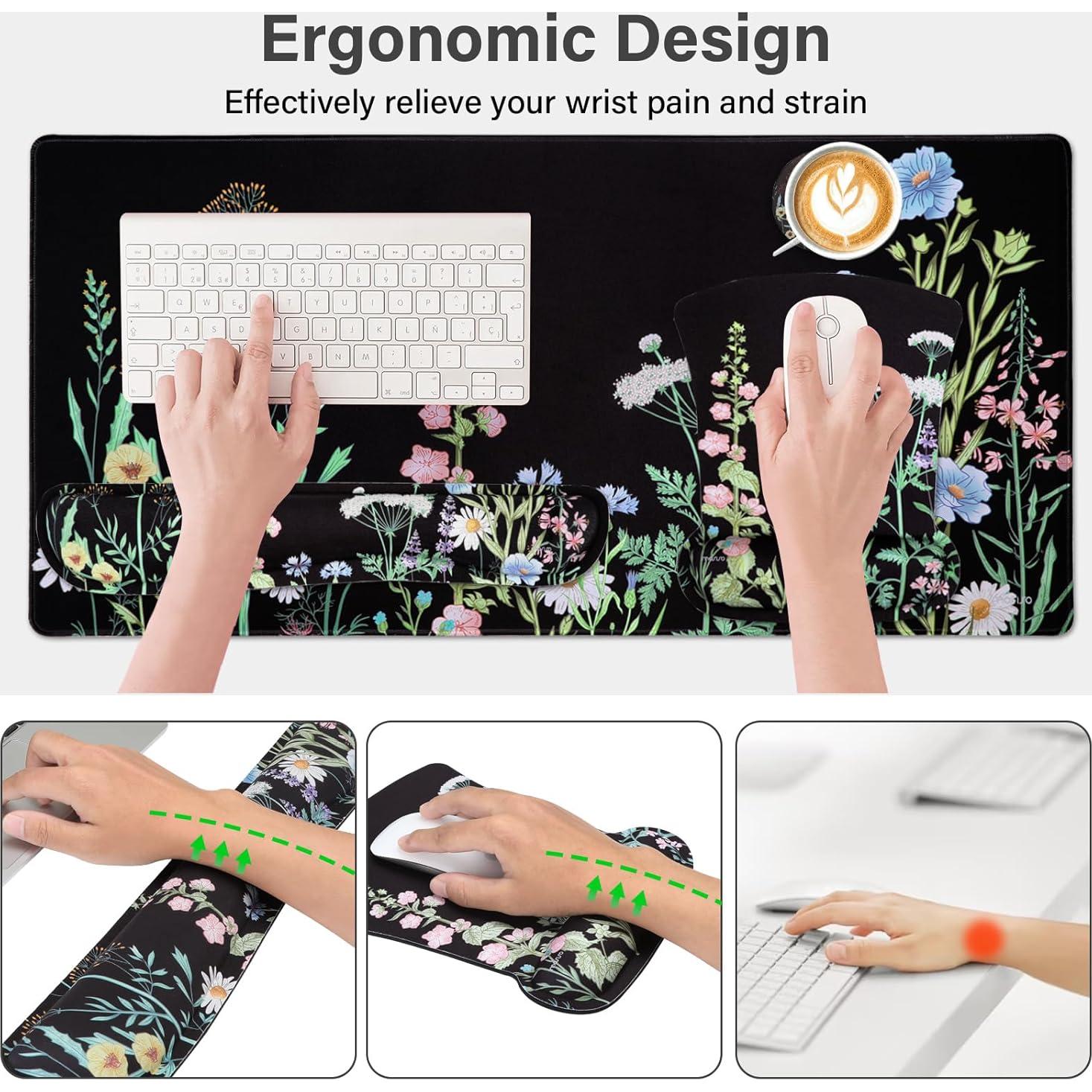 Conjunto Alfombrilla de Teclado y Ratón MOSISO Floral Ergonómica
