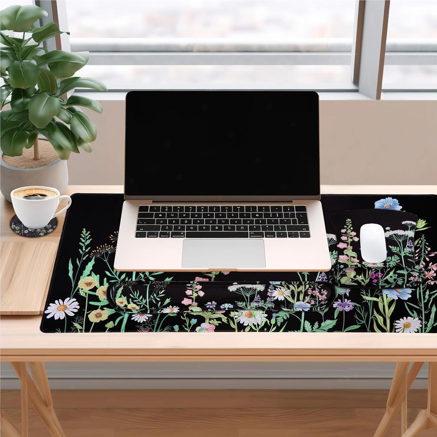 Conjunto Alfombrilla de Teclado y Ratón MOSISO Floral Ergonómica