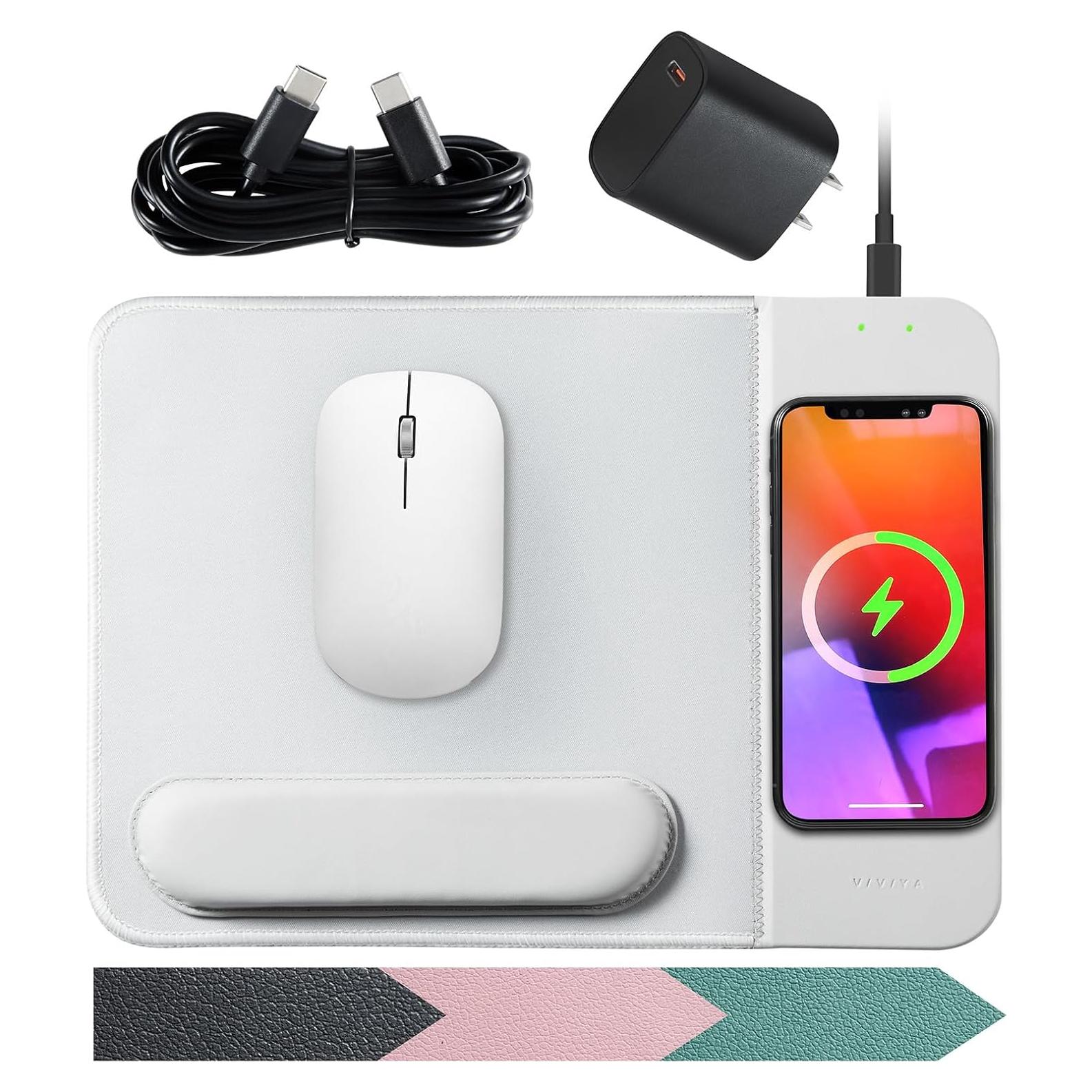 15W Wireless Charging Mouse Pad with Detachable Wrist Support and 20W Power Adapter, Fast QI Wireless Phone Charger Mouse Mat for iPhone 16/15/ 14/13/12/11/X and Samsung Multiple Devices (Grey)