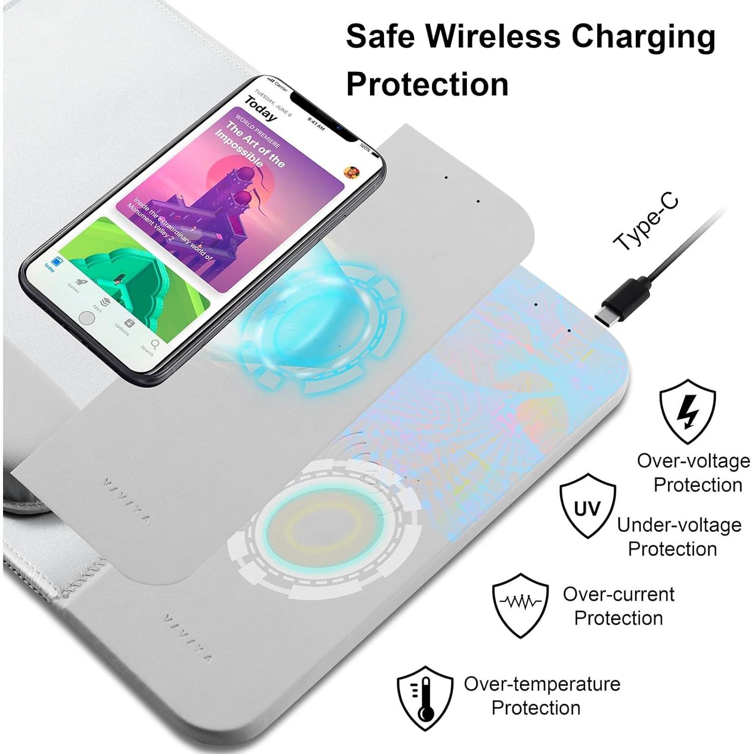 15W Wireless Charging Mouse Pad with Detachable Wrist Support and 20W Power Adapter, Fast QI Wireless Phone Charger Mouse Mat for iPhone 16/15/ 14/13/12/11/X and Samsung Multiple Devices (Grey)