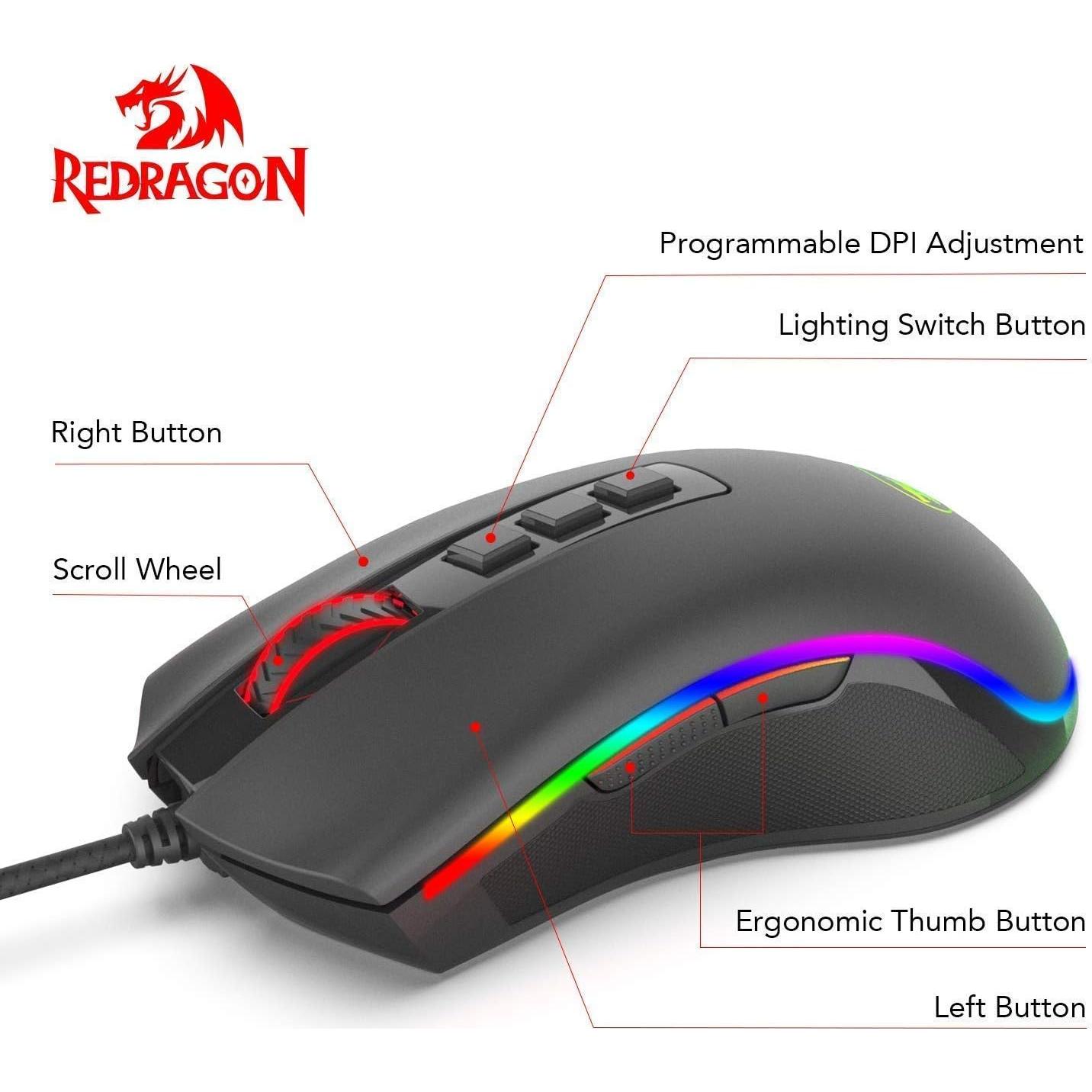 Ratón Óptico para Juegos Redragon M711 Cobra RGB 10000 DPI