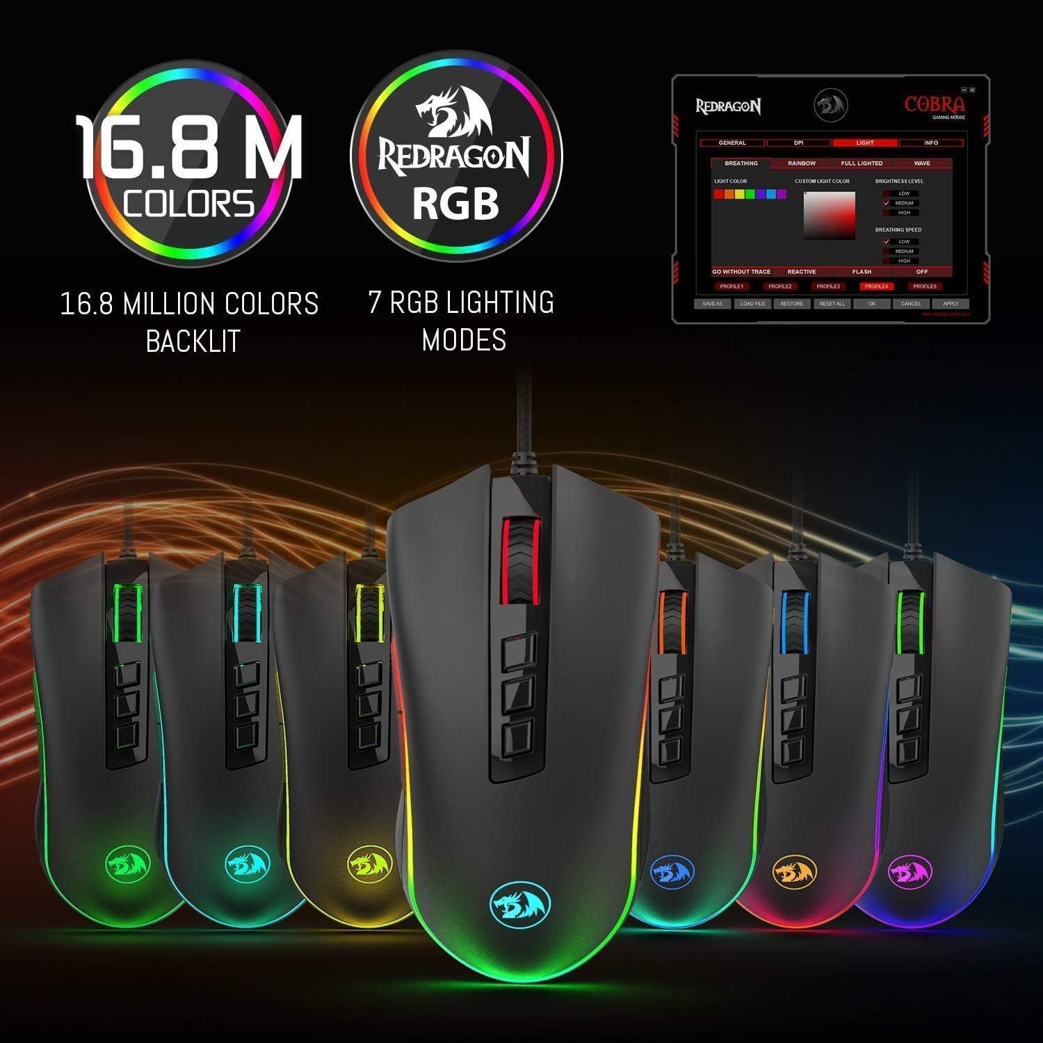 Ratón Óptico para Juegos Redragon M711 Cobra RGB 10000 DPI